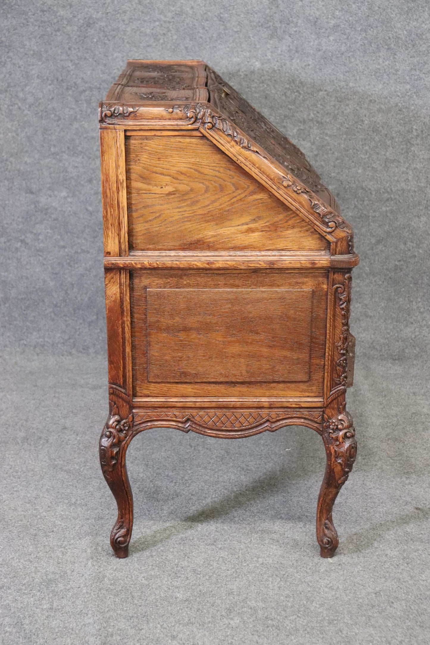 Exuberantly Carved Oak French Louis XV Secretary Desk Circa 1900