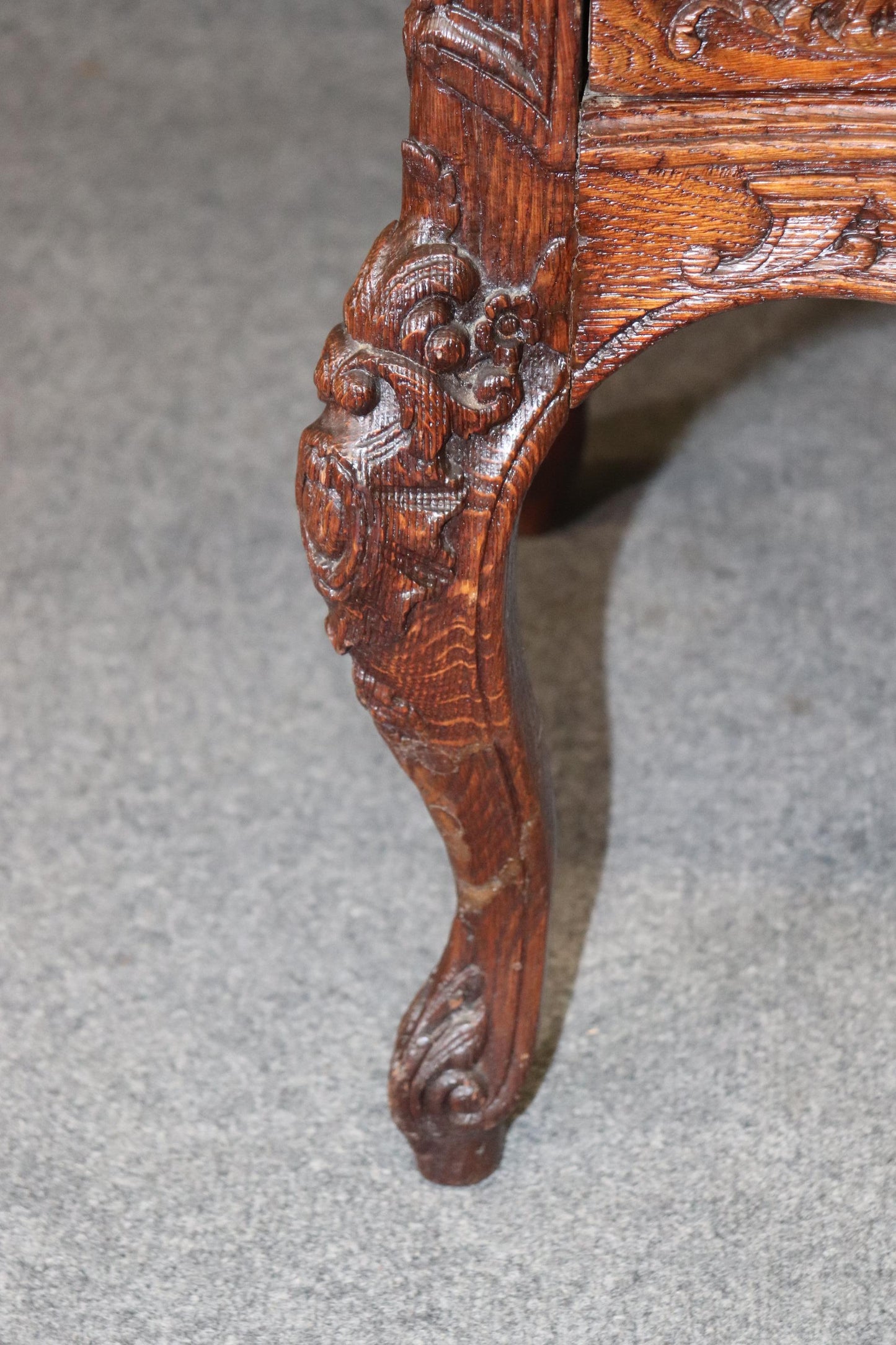 Exuberantly Carved Oak French Louis XV Secretary Desk Circa 1900