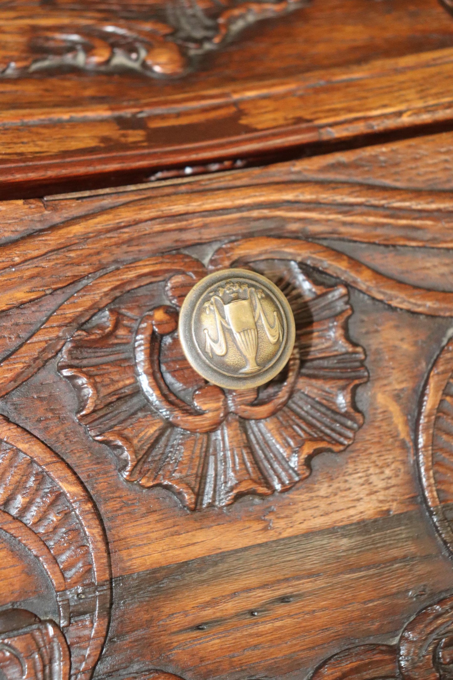 Exuberantly Carved Oak French Louis XV Secretary Desk Circa 1900