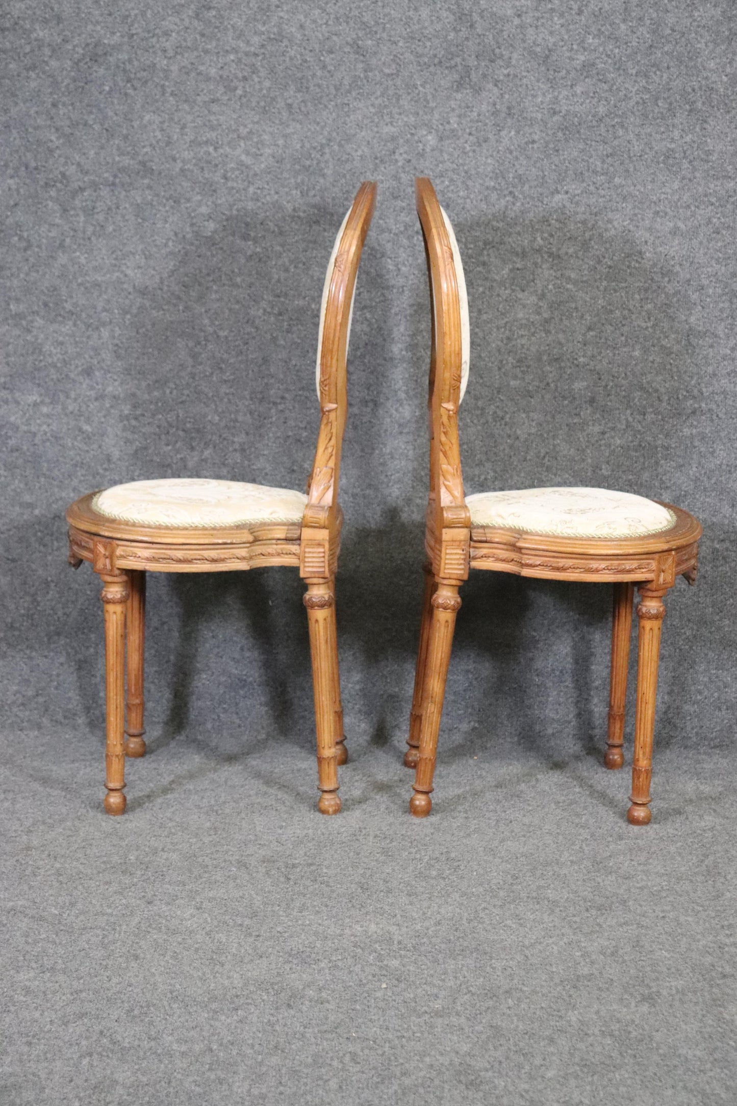 Fine Carved Pair French Louis XVI Style Cameo Back Side Chairs, Circa 1940