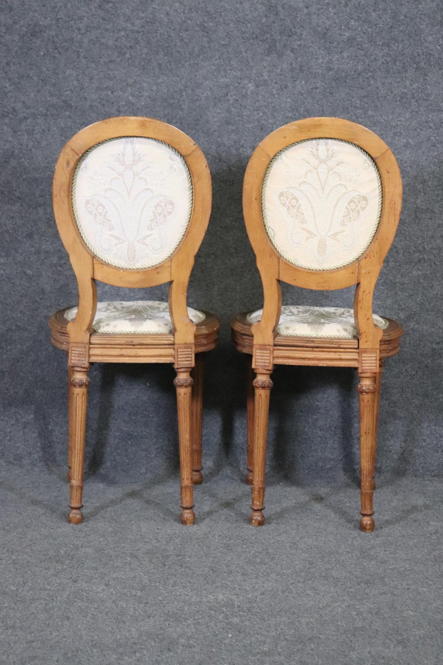 Fine Carved Pair French Louis XVI Style Cameo Back Side Chairs, Circa 1940