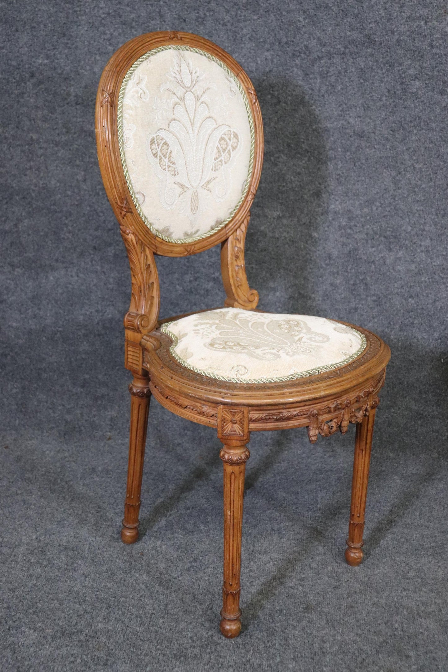 Fine Carved Pair French Louis XVI Style Cameo Back Side Chairs, Circa 1940