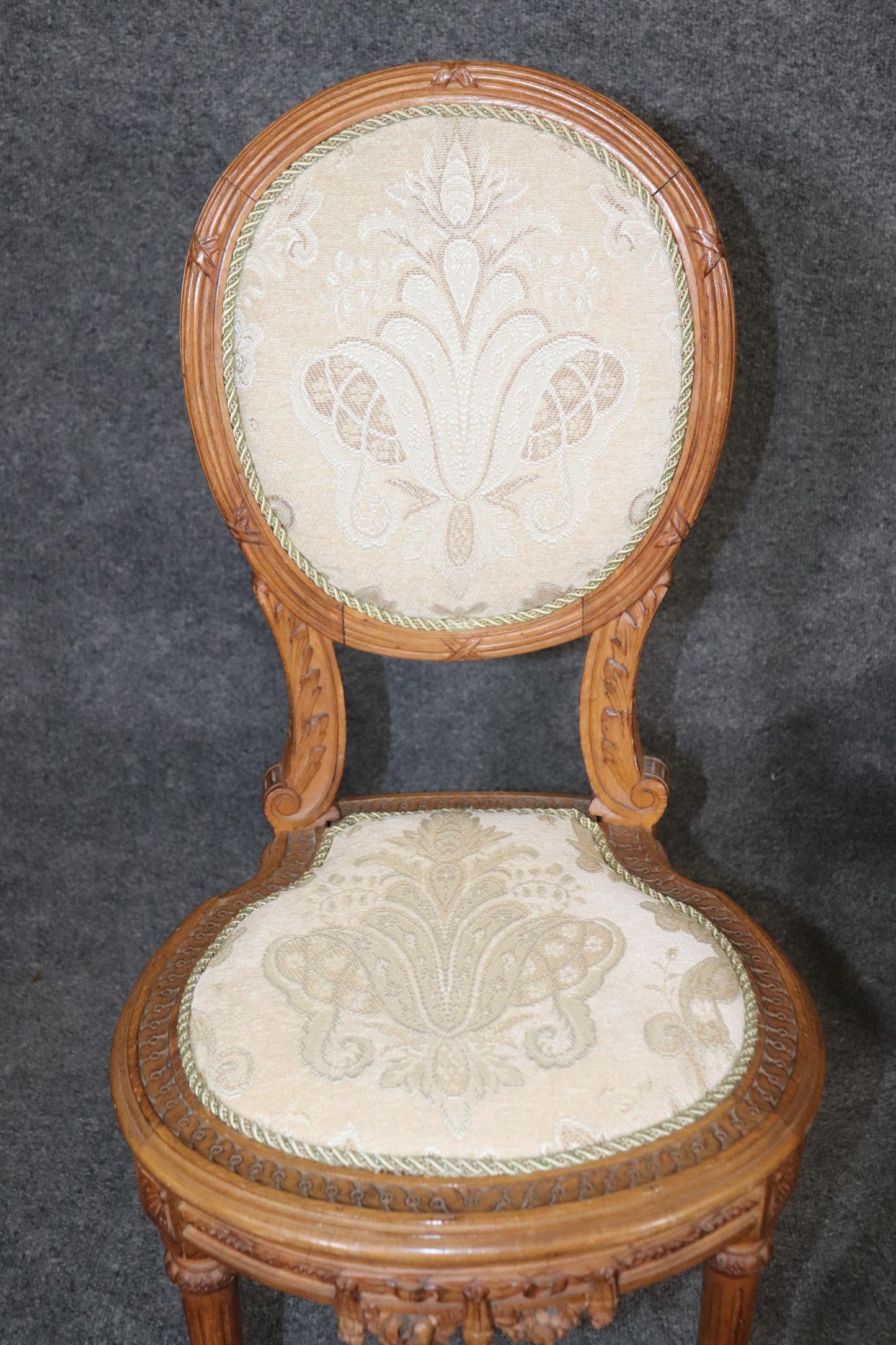 Fine Carved Pair French Louis XVI Style Cameo Back Side Chairs, Circa 1940