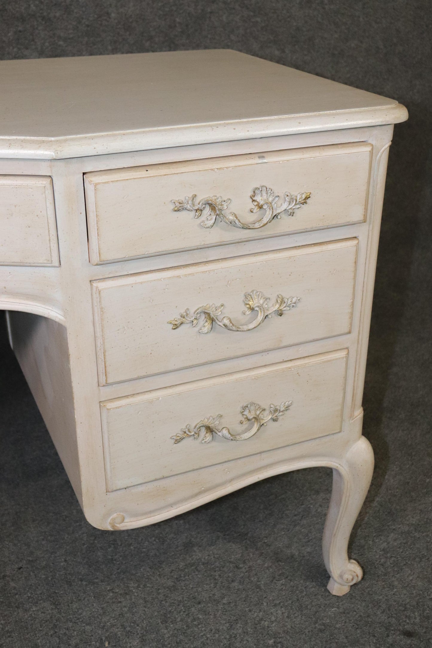 White Distressed Painted French Louis XV Style Ladies Vanity Writing Desk