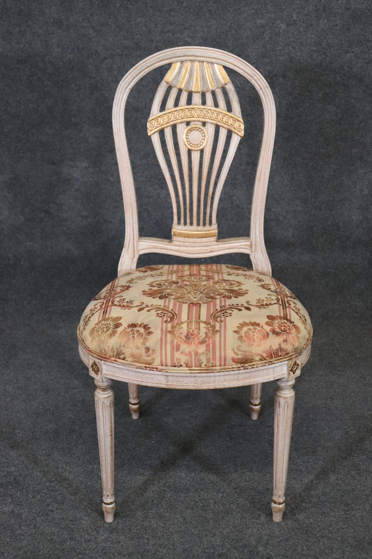 Superb Set of 8 Maison Jansen Attributed Set Painted Gilded Dining Chairs