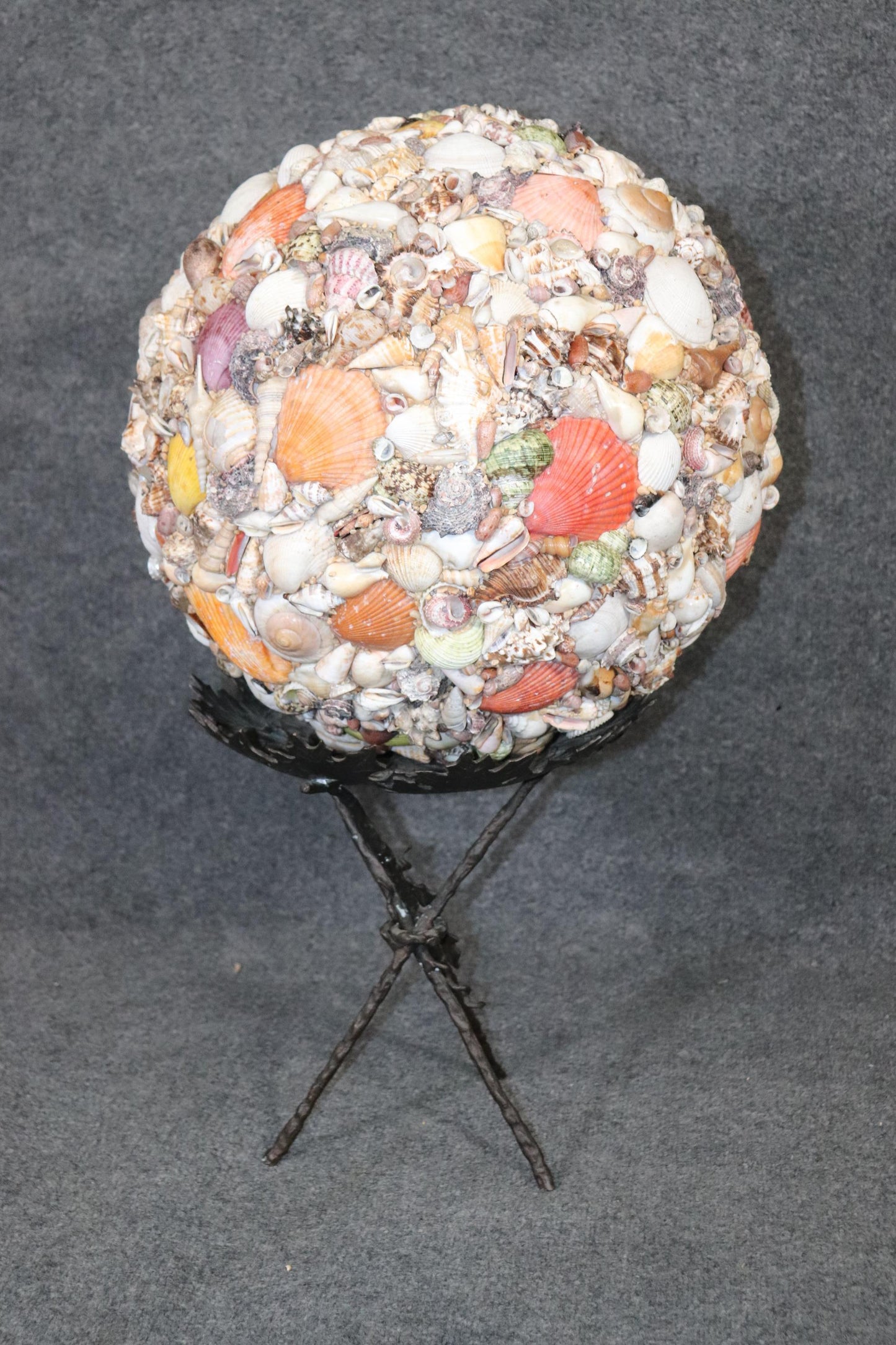 Mid-Century Modern Shell Encrusted Sculpture on Edgar Brandt Style Stand