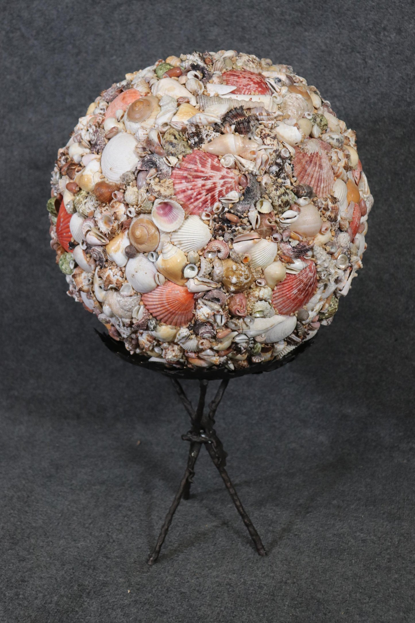 Mid-Century Modern Shell Encrusted Sculpture on Edgar Brandt Style Stand