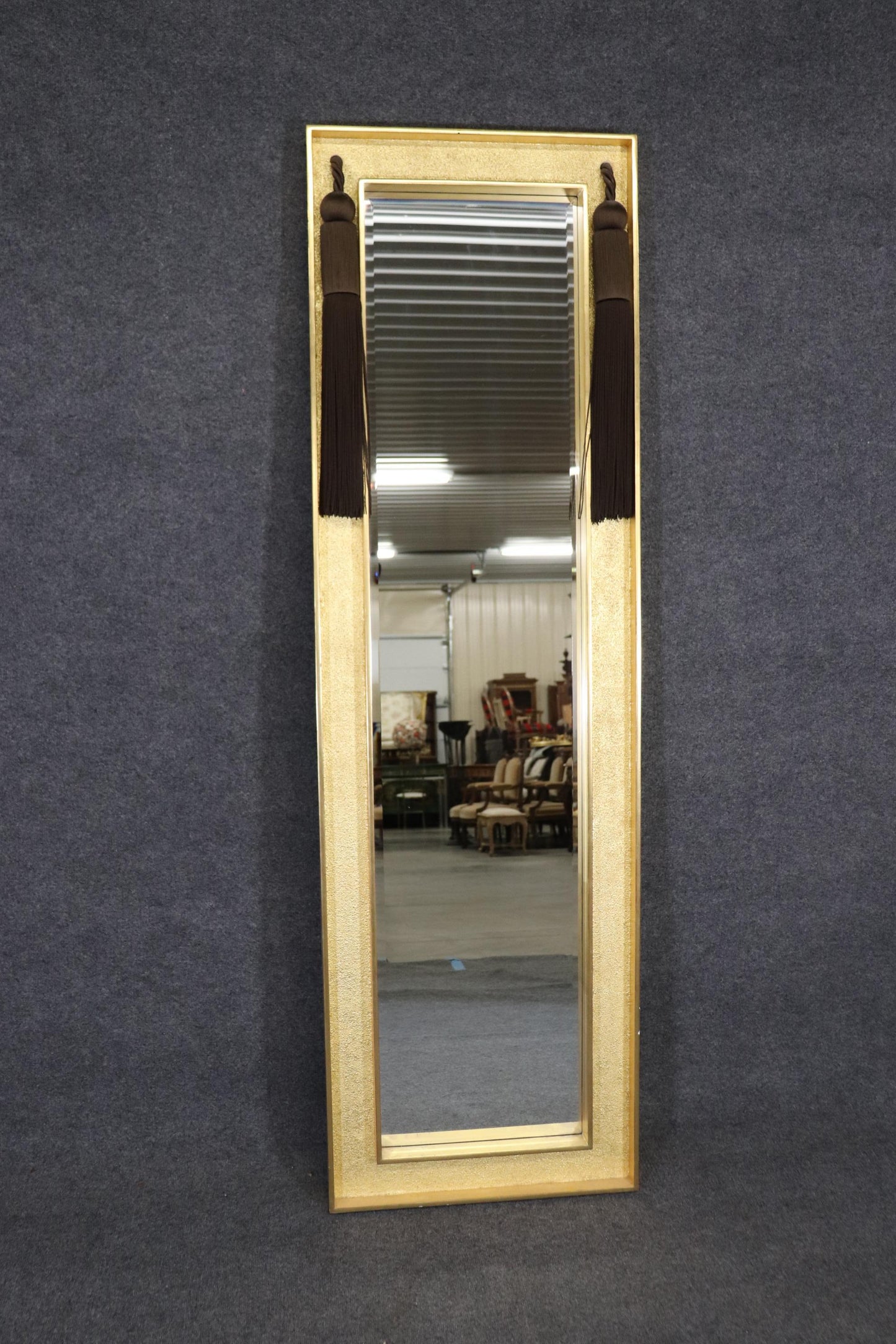 Hollywood Regency Gold Textured Beveled Full Length Wall Pier Mirror