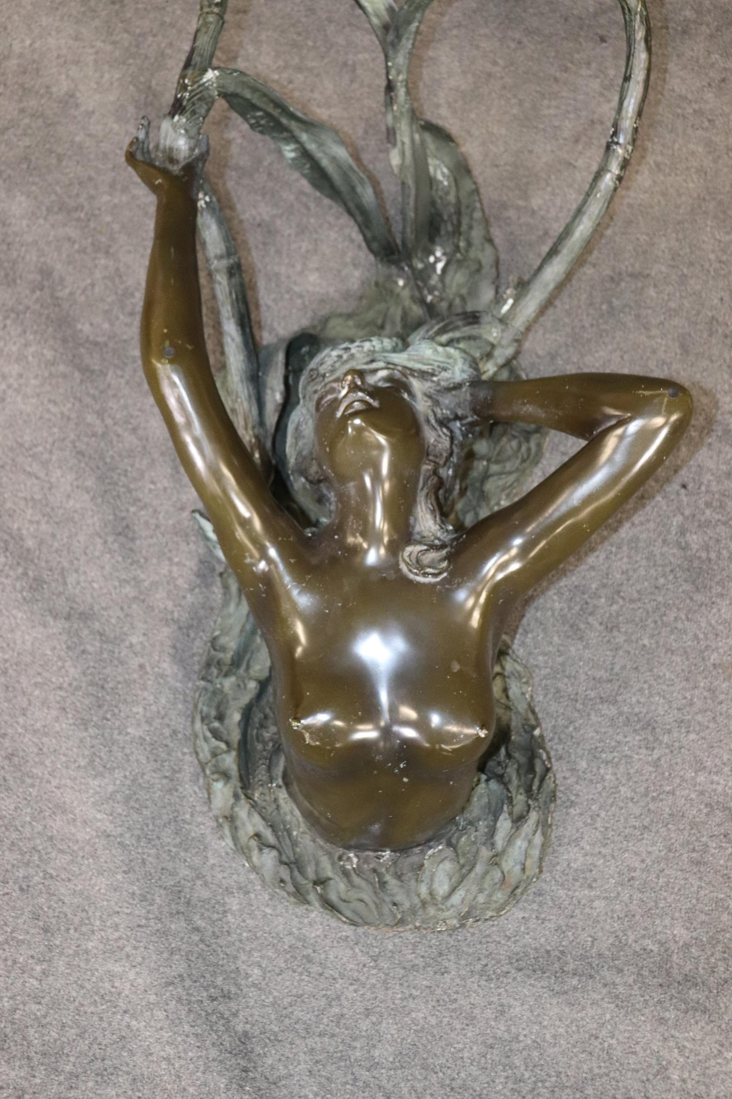 Solid Bronze Nude Woman Swimming or Mermaid Coffee Table