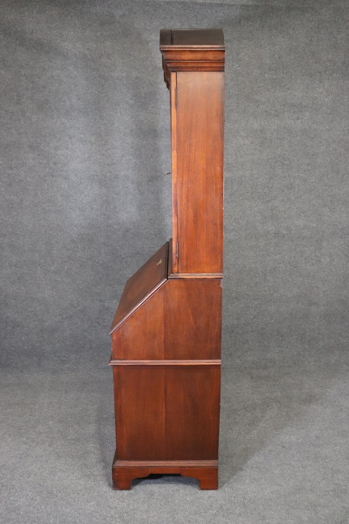 Seaweed Inlaid Walnut Mirrored Tombstone Georgian Secretary Desk Bookcase Top