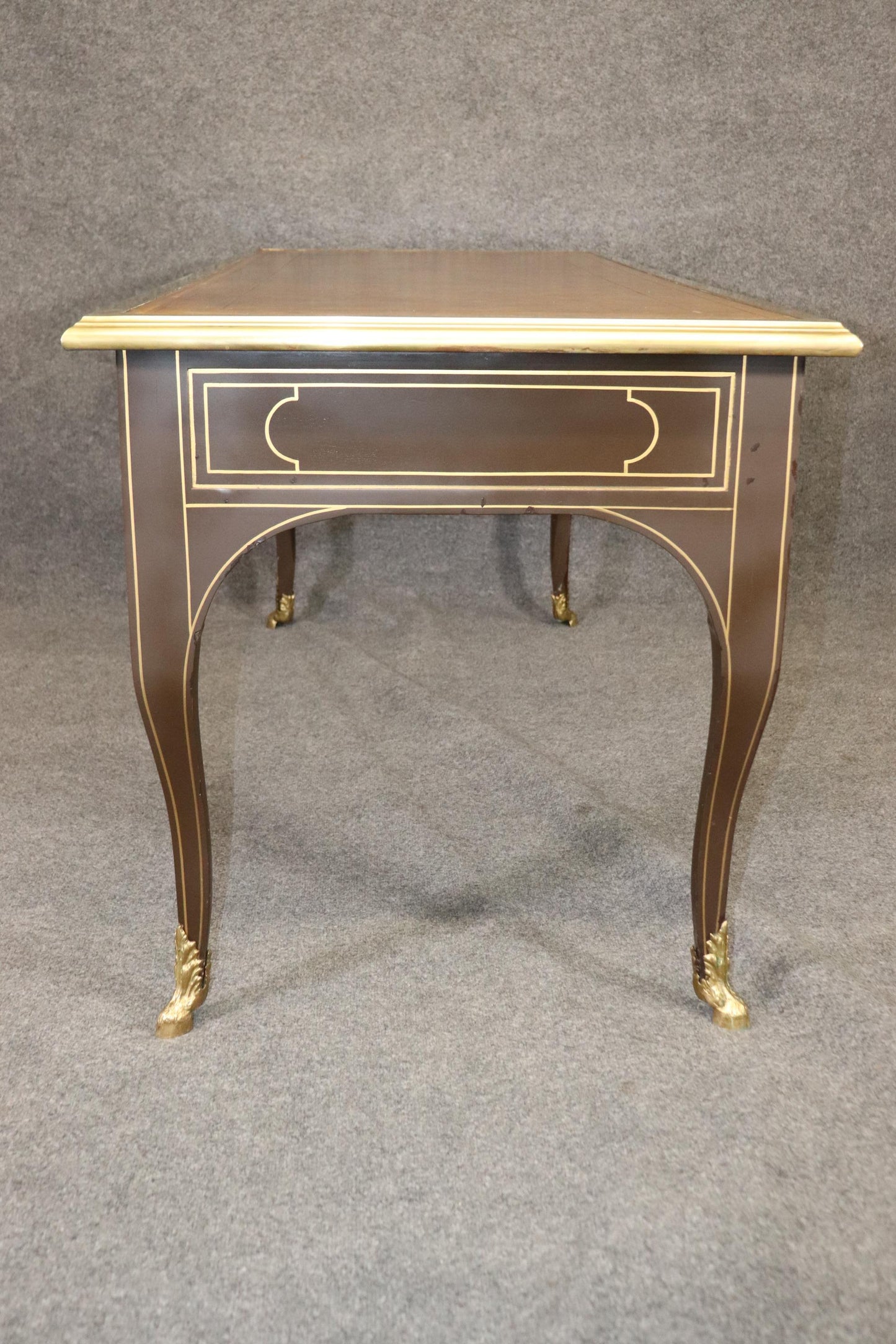 Brass Bound Leather Top Louis XV Bureau Plat Baker Collector's Edition Desk