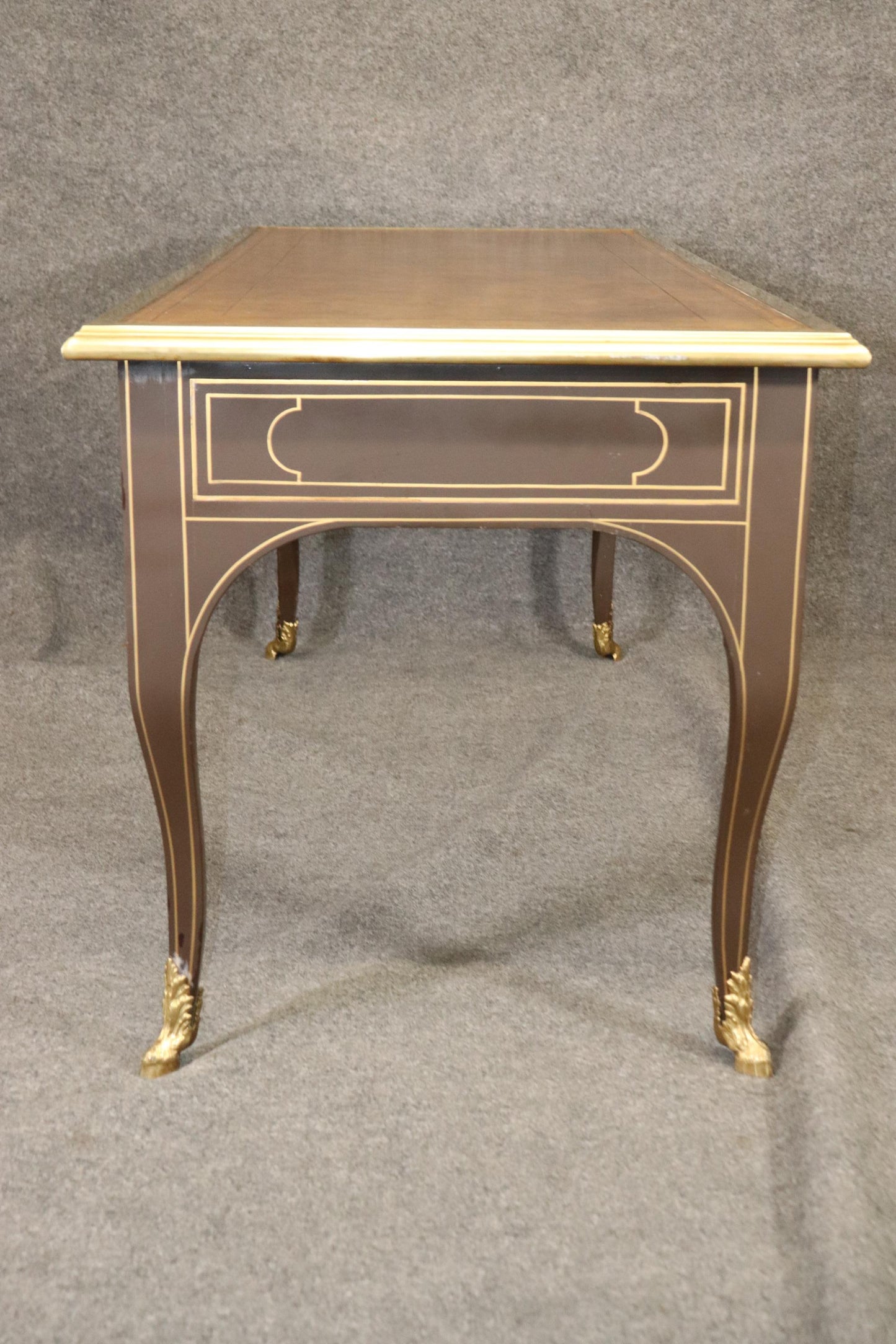 Brass Bound Leather Top Louis XV Bureau Plat Baker Collector's Edition Desk