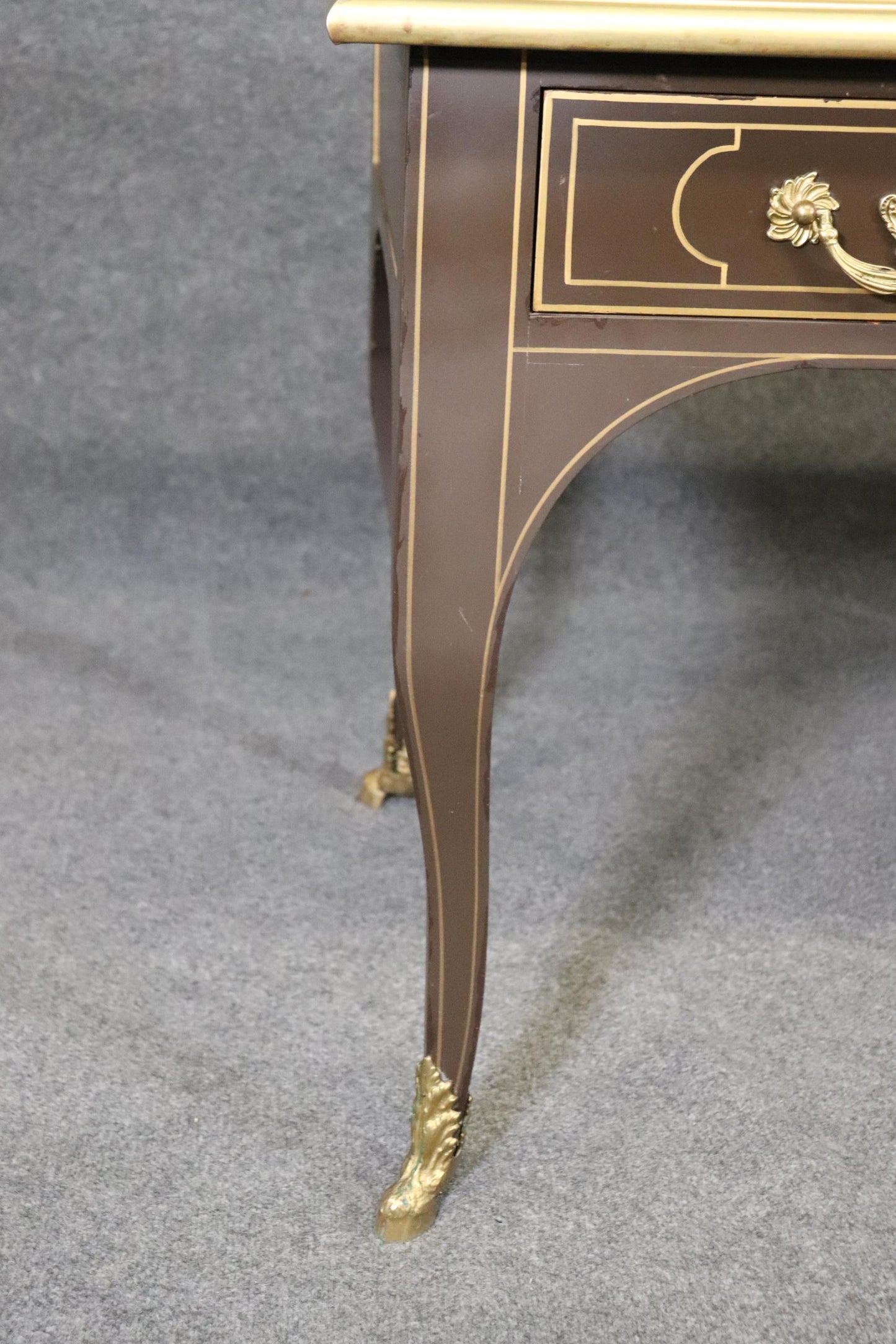 Brass Bound Leather Top Louis XV Bureau Plat Baker Collector's Edition Desk