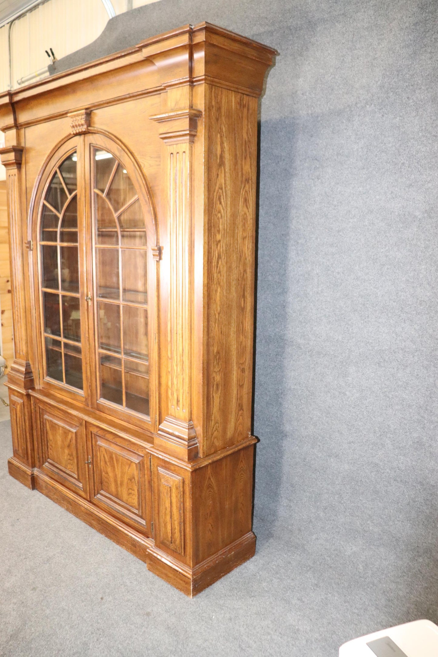 Grand Georgian Style Solid Oak Baker China Cabinet Bookcase Breakfront