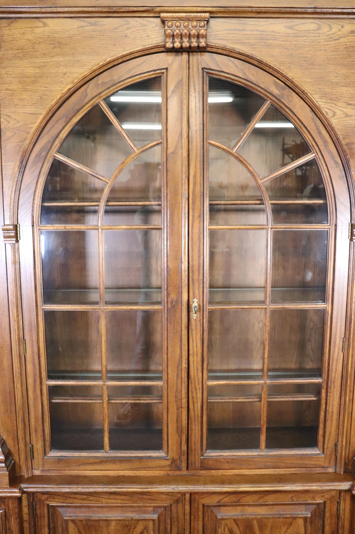 Grand Georgian Style Solid Oak Baker China Cabinet Bookcase Breakfront