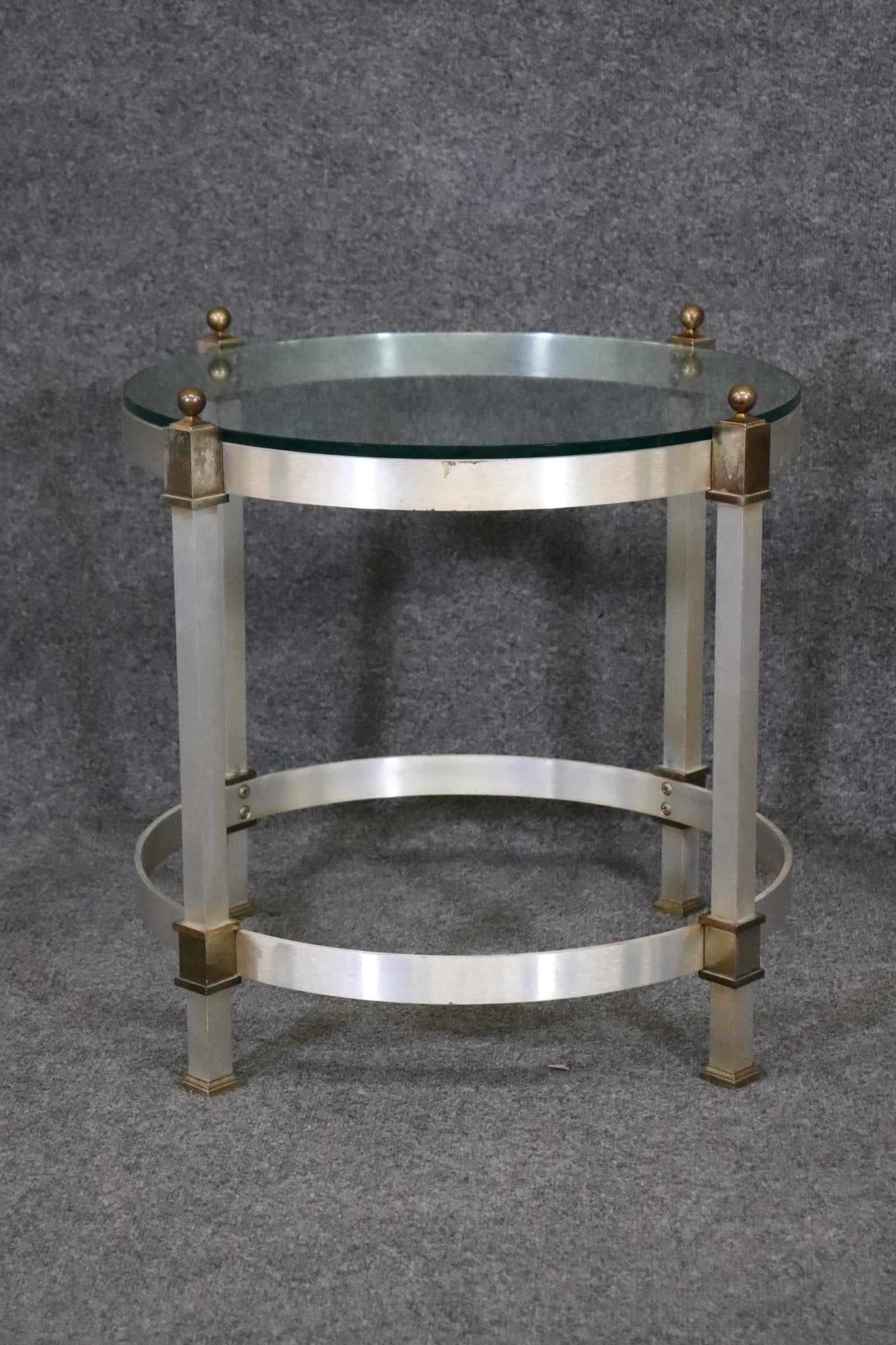 Brass and Steel Glass Top Maison Jansen Style Directoire End Table, circa 1960