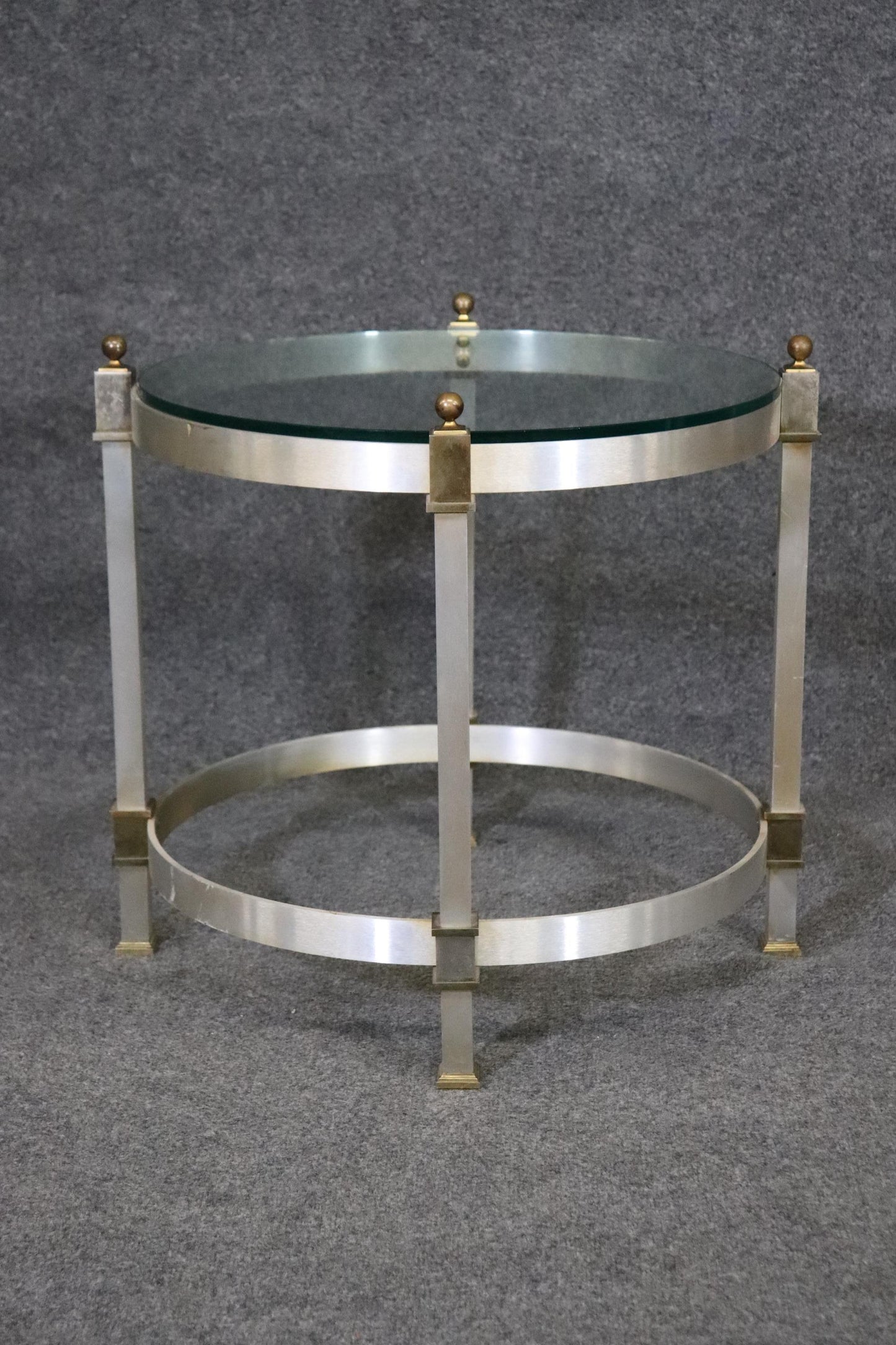 Brass and Steel Glass Top Maison Jansen Style Directoire End Table, circa 1960