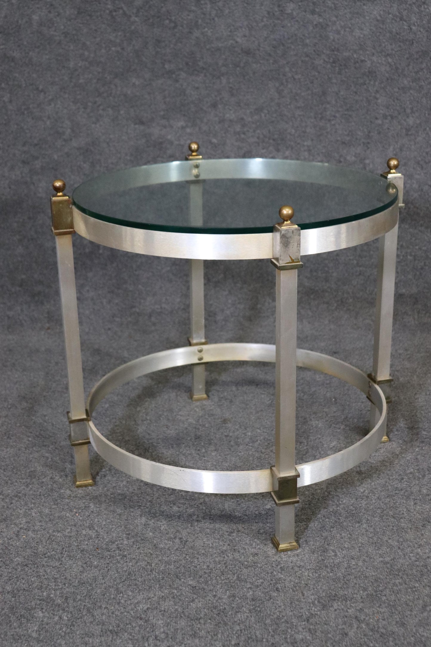 Brass and Steel Glass Top Maison Jansen Style Directoire End Table, circa 1960