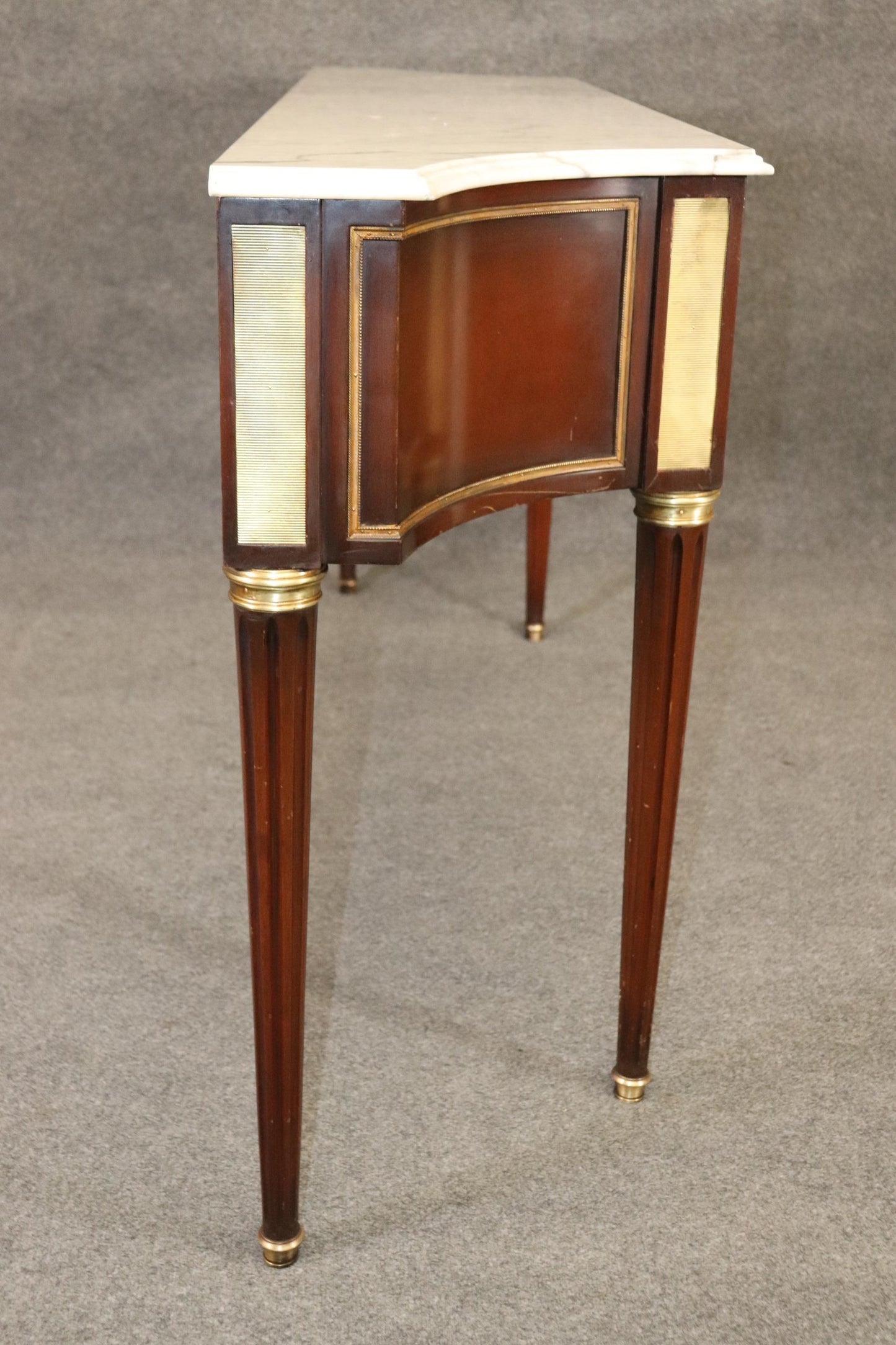 Signed Mahogany Directoire Maison Jansen Brass Adorned Marble Top Console Table