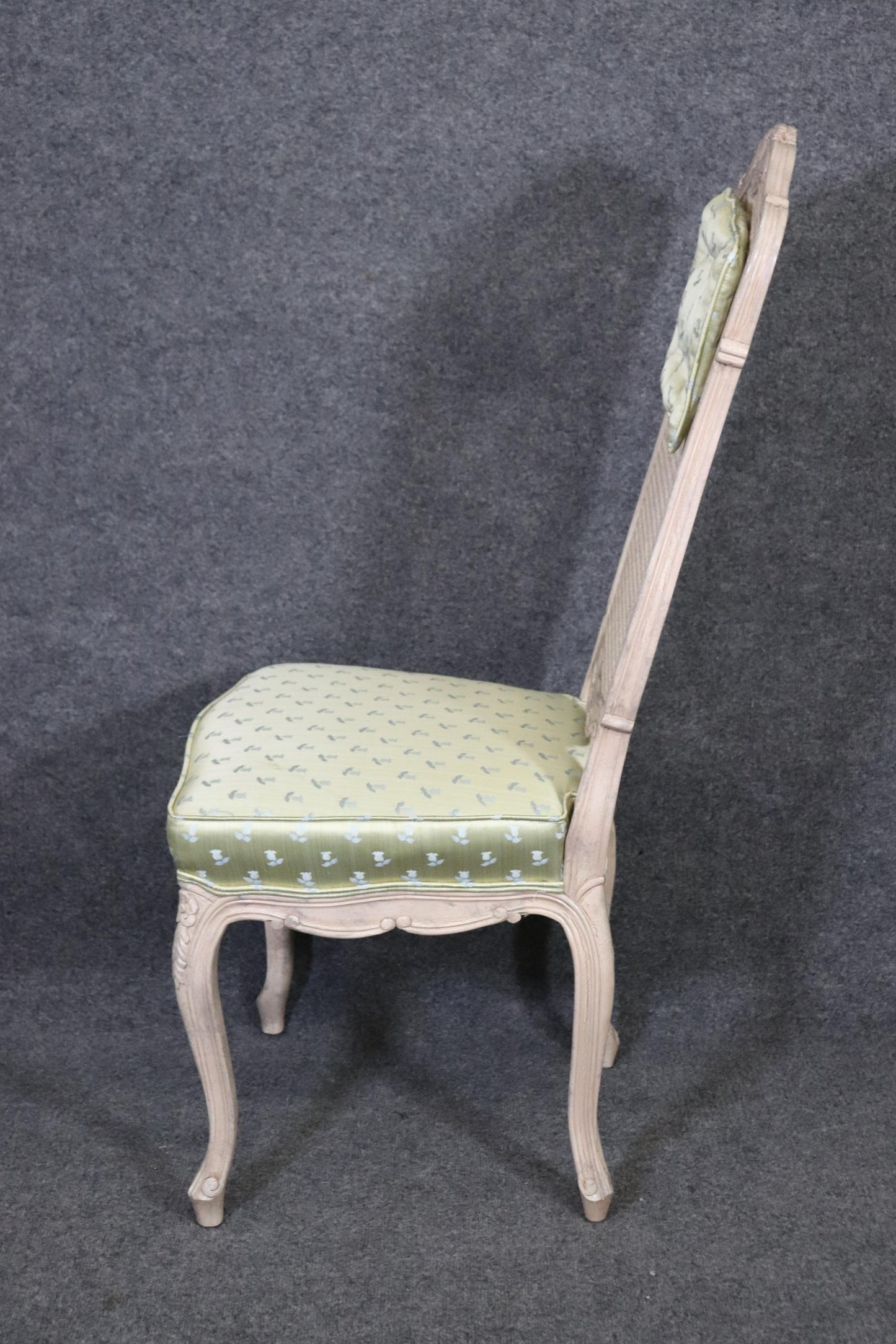 Set 8 Painted Green Upholstered Cane French Louis XV Tall Back Dining Chairs