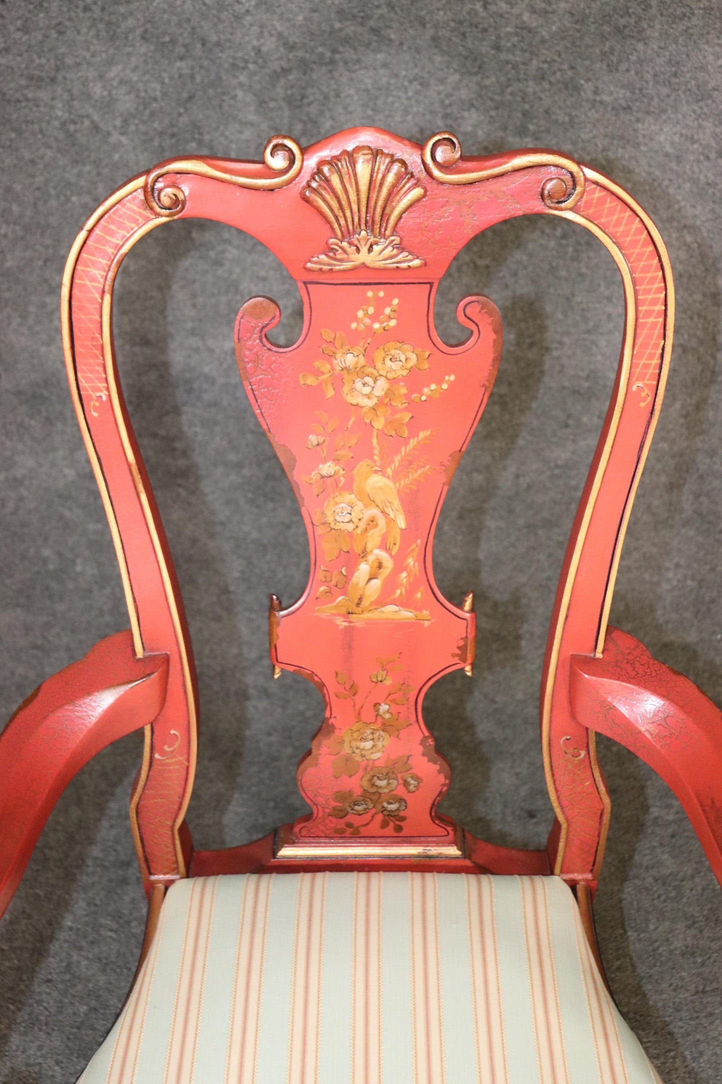 Pair of Red Chinoiserie Paint Decorated Georgian Armchairs or Dining Chairs