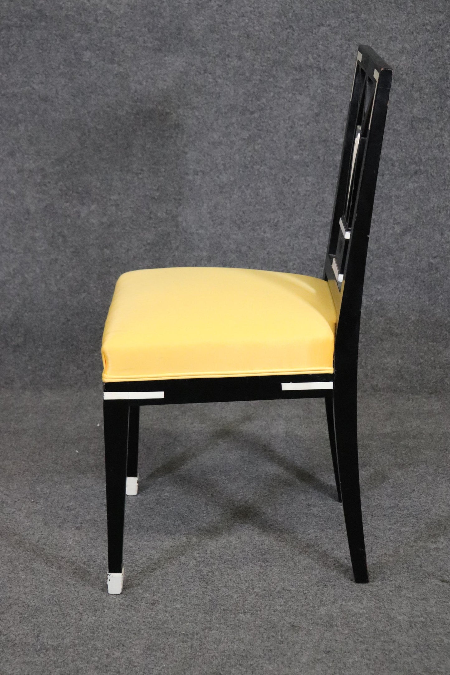 Set of 4 Ebonized French Art Deco Style Dining Chairs in Yellow Upholstery