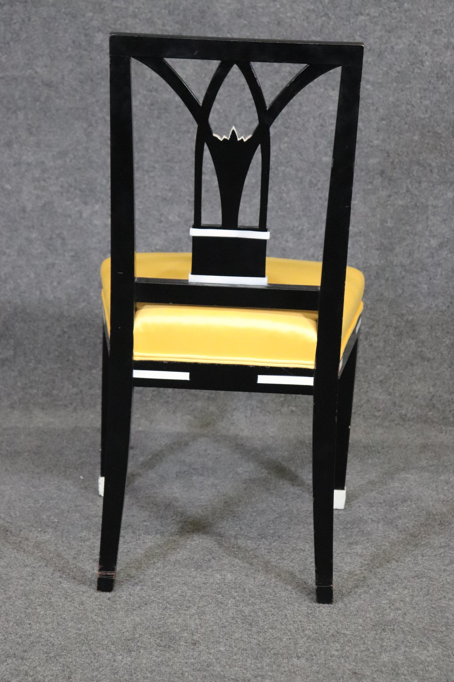 Set of 4 Ebonized French Art Deco Style Dining Chairs in Yellow Upholstery