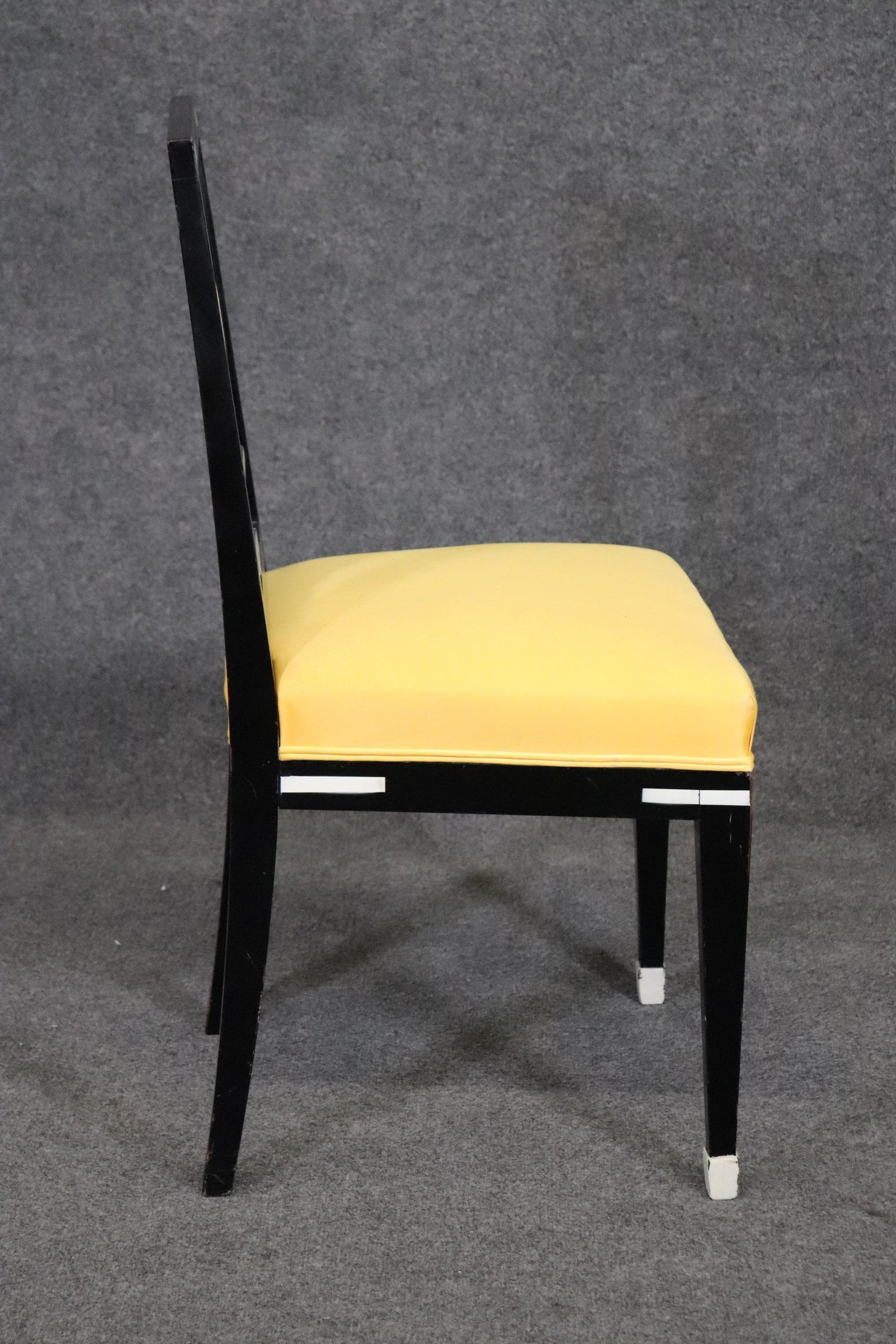 Set of 4 Ebonized French Art Deco Style Dining Chairs in Yellow Upholstery