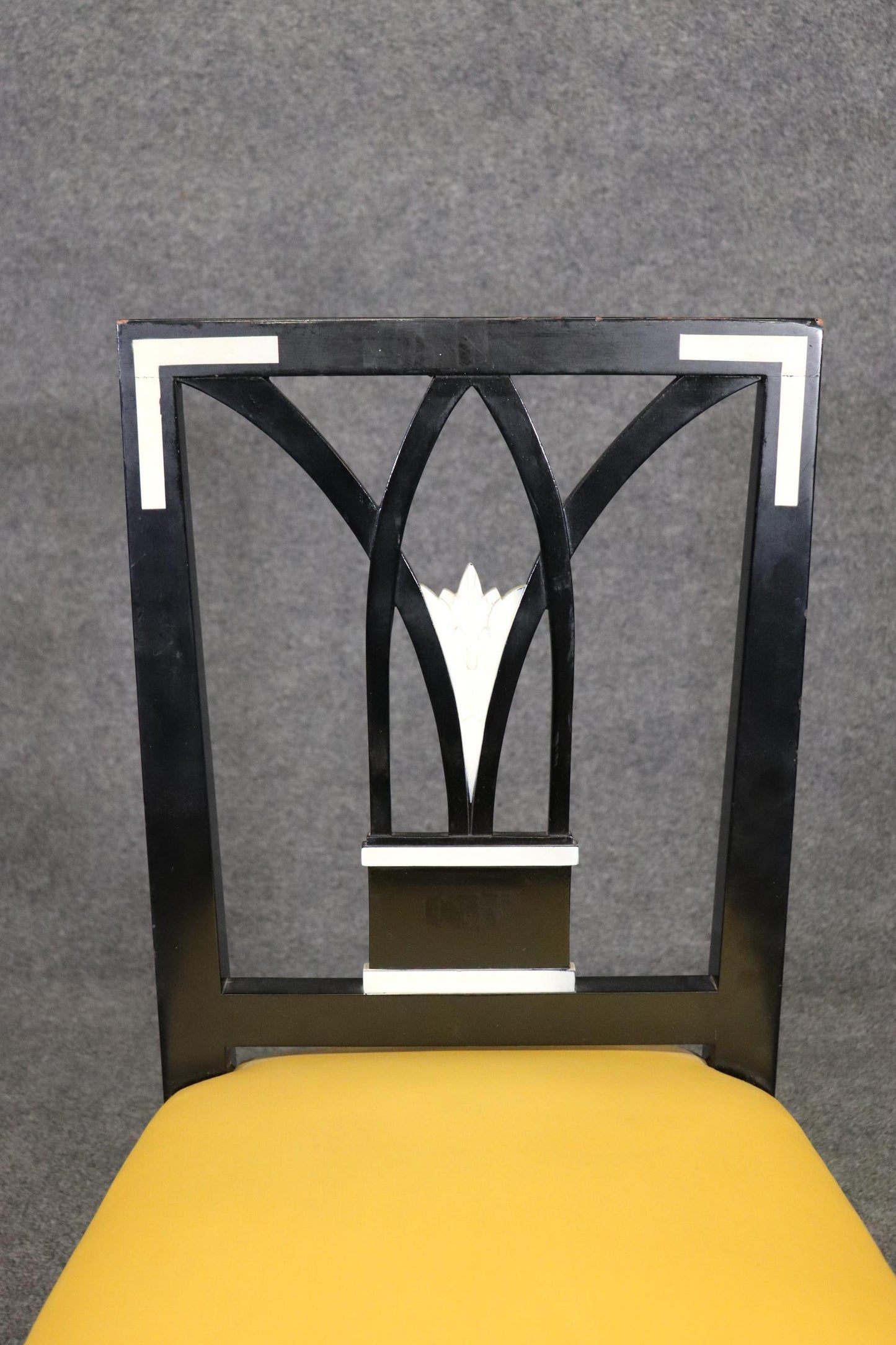 Set of 4 Ebonized French Art Deco Style Dining Chairs in Yellow Upholstery