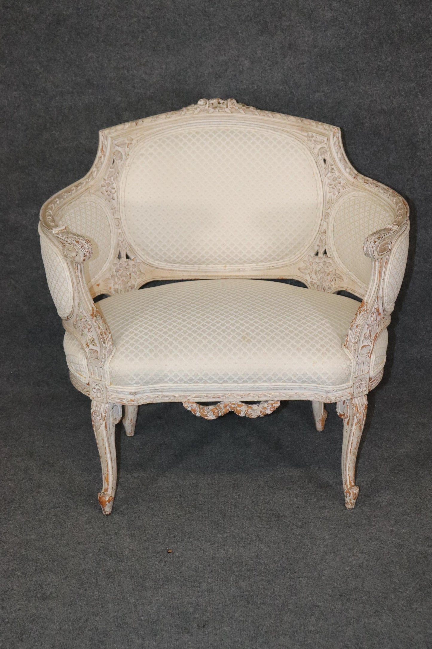 Rare French Louis XV Paint Decorated Corbielle Style Bergere Club Chair