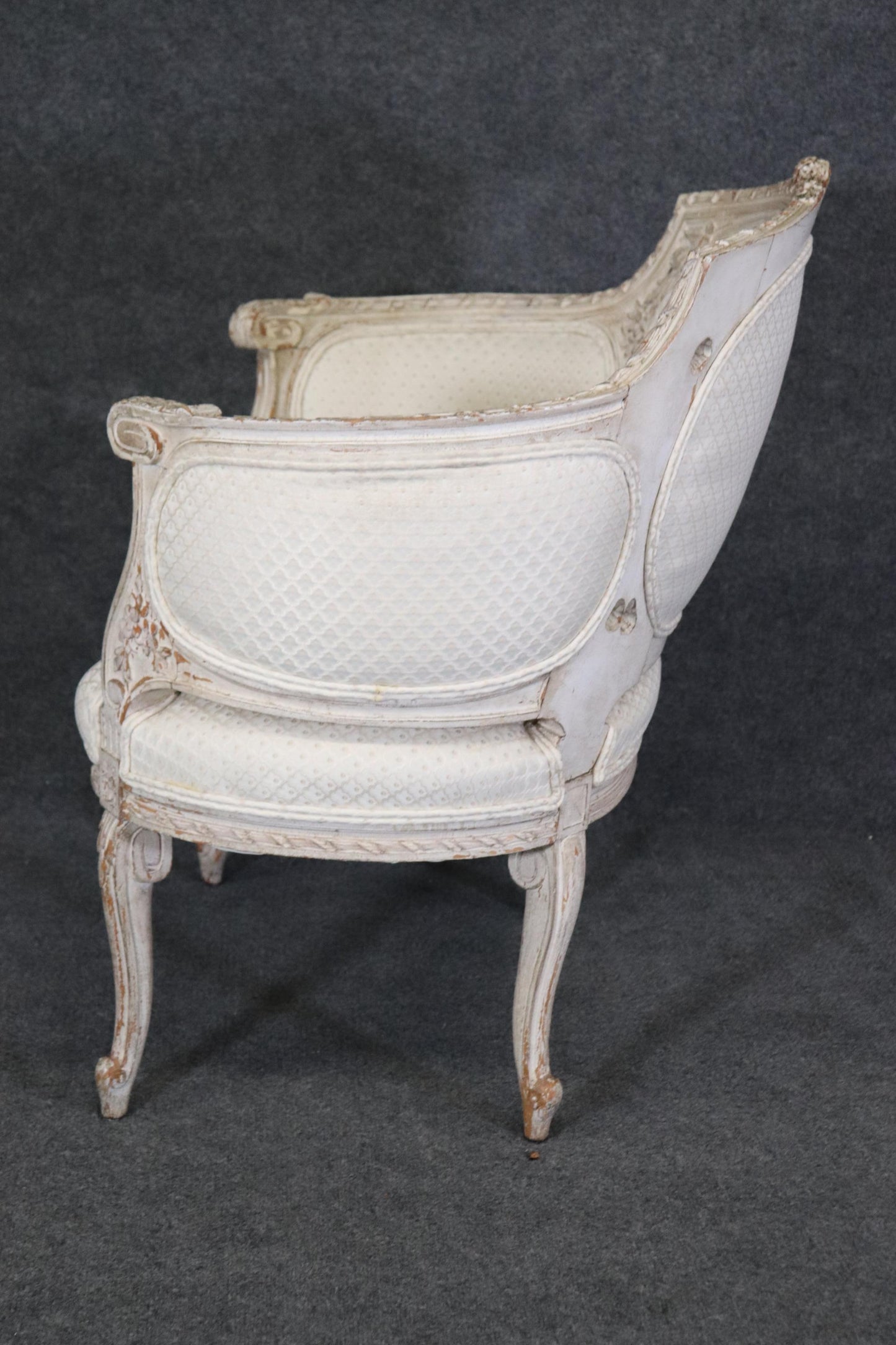 Rare French Louis XV Paint Decorated Corbielle Style Bergere Club Chair