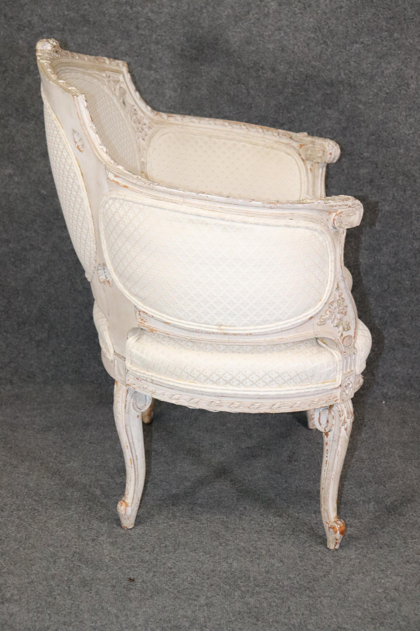 Rare French Louis XV Paint Decorated Corbielle Style Bergere Club Chair