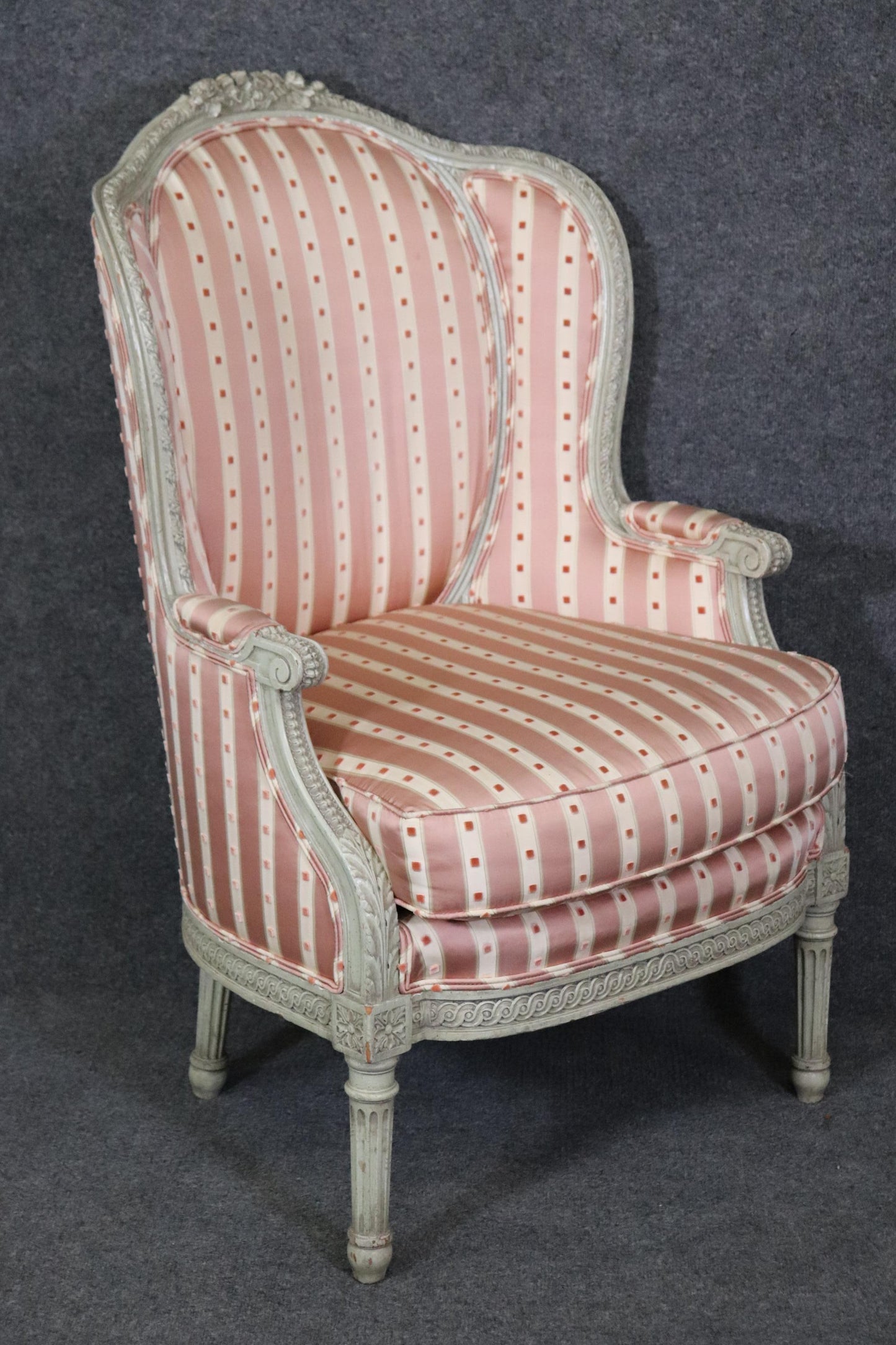 Fine Quality Carved French Louis XVI Maison Jansen Attributed Bergere Chair