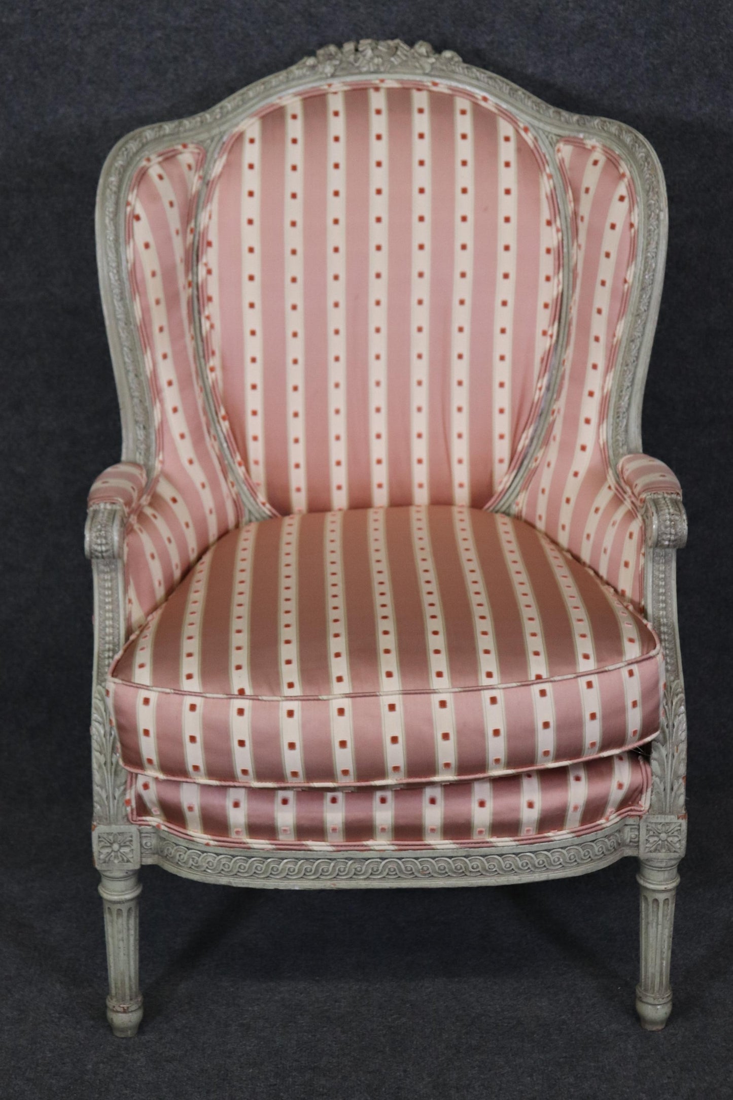 Fine Quality Carved French Louis XVI Maison Jansen Attributed Bergere Chair