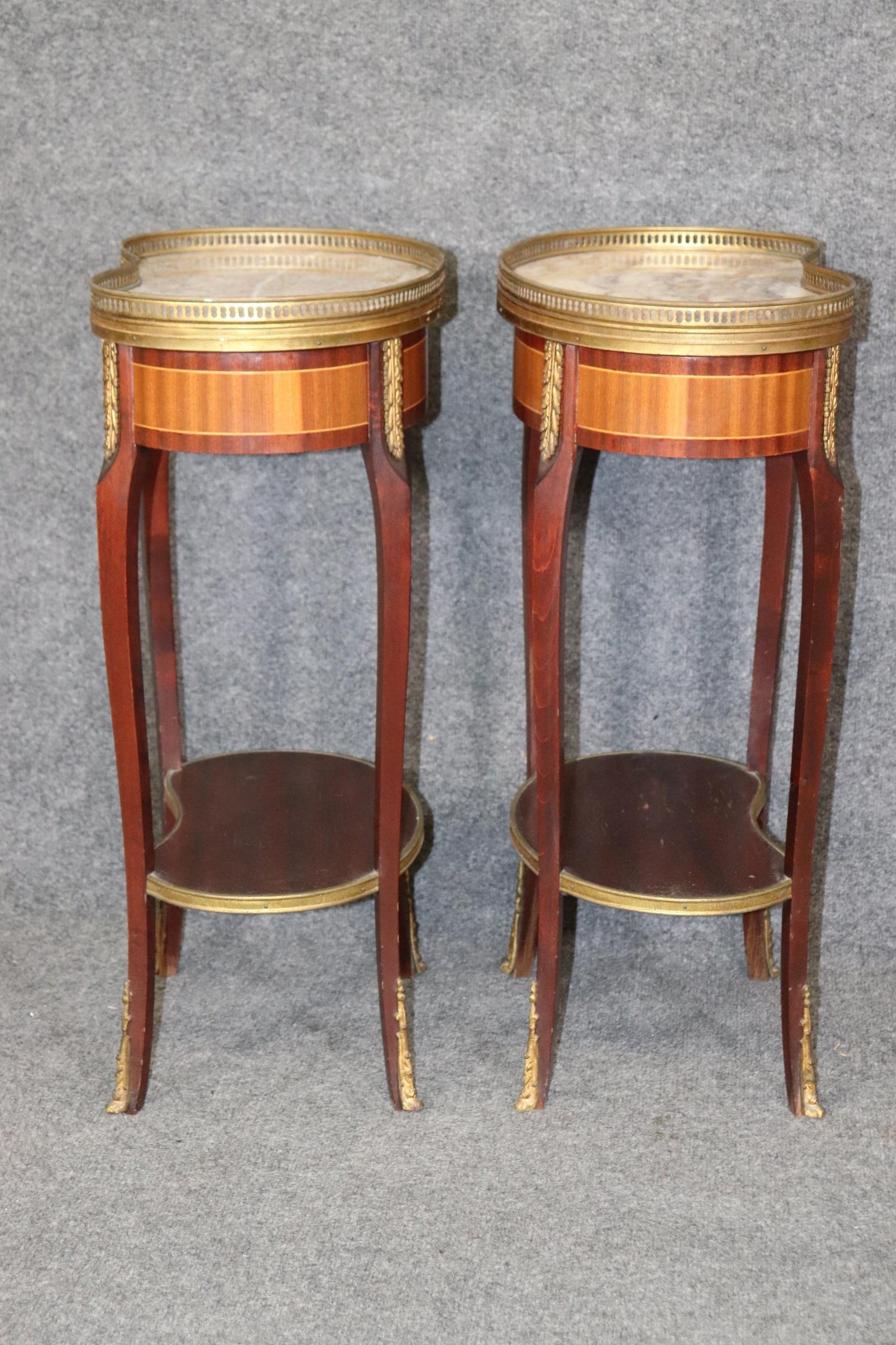 Pair of Marble Top Satinwood French Louis XV Kidney Shape Nightstands circa 1940