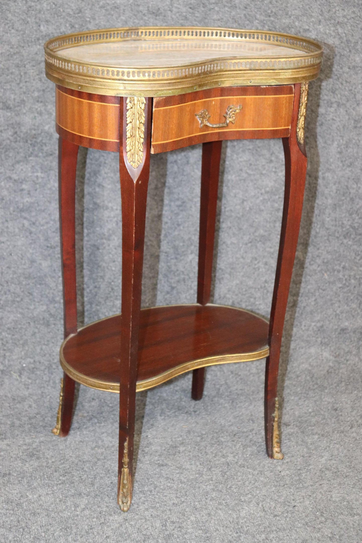 Pair of Marble Top Satinwood French Louis XV Kidney Shape Nightstands circa 1940