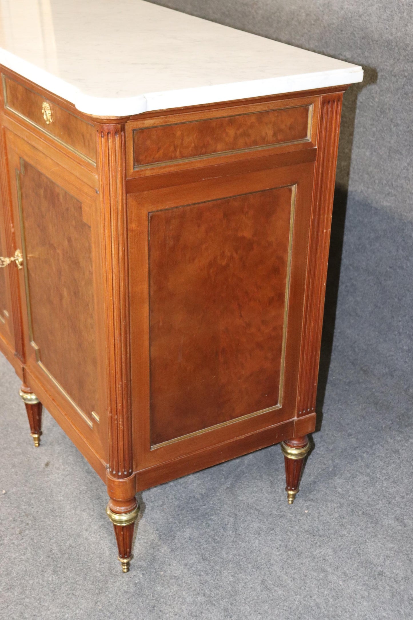 Fine Signed Walnut Maison Jansen Brass Trimmed Marble Top Directoire Sideboard