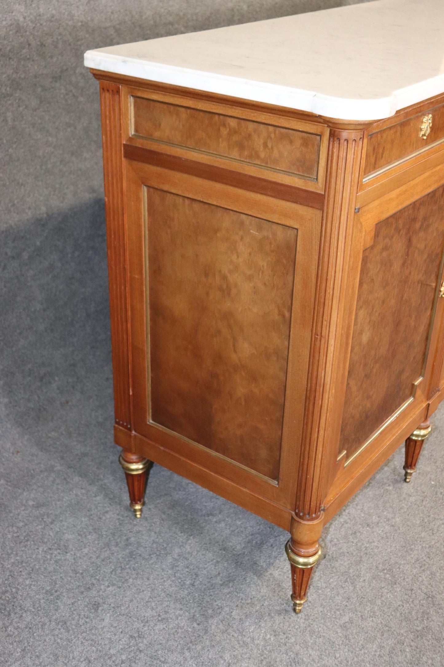 Fine Signed Walnut Maison Jansen Brass Trimmed Marble Top Directoire Sideboard