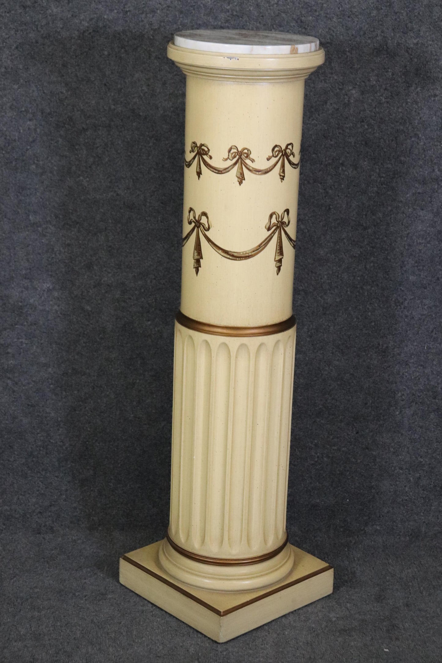 Italian Paint Decorated Stop-Fluted Pedestal with Marble Top