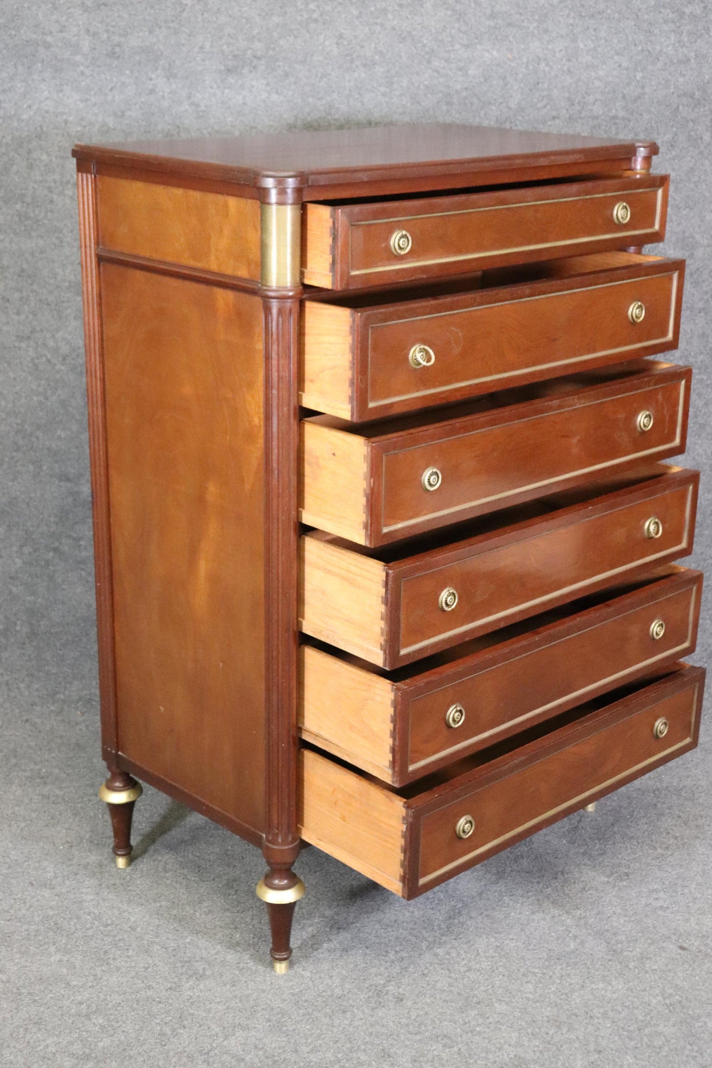 Tall Brass Mounted Mahogany Directoire Louis XVI Style Dresser Semanier