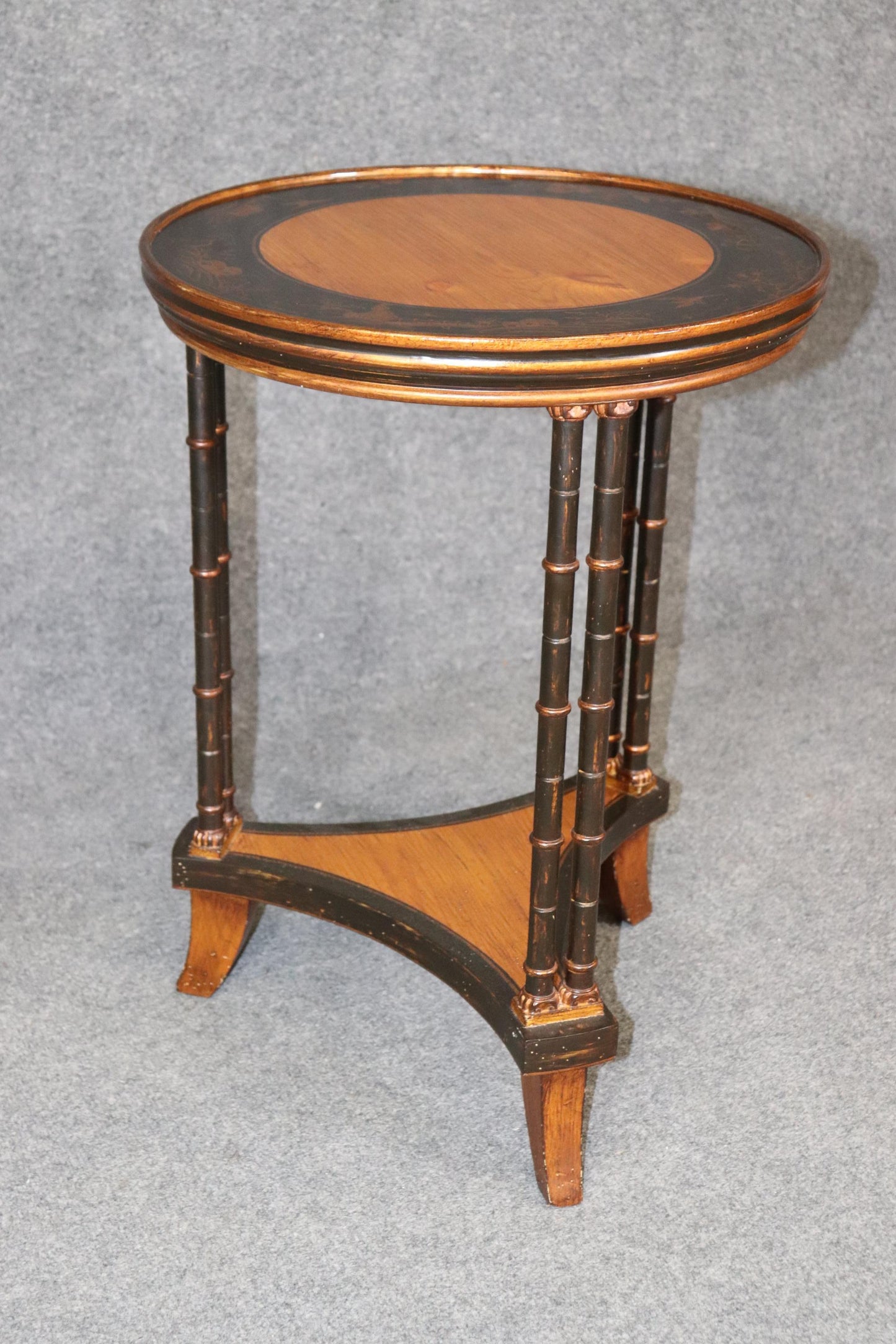 Pair of Chinoiserie Painted Faux Bamboo Yew Wood Gueridon Side Tables