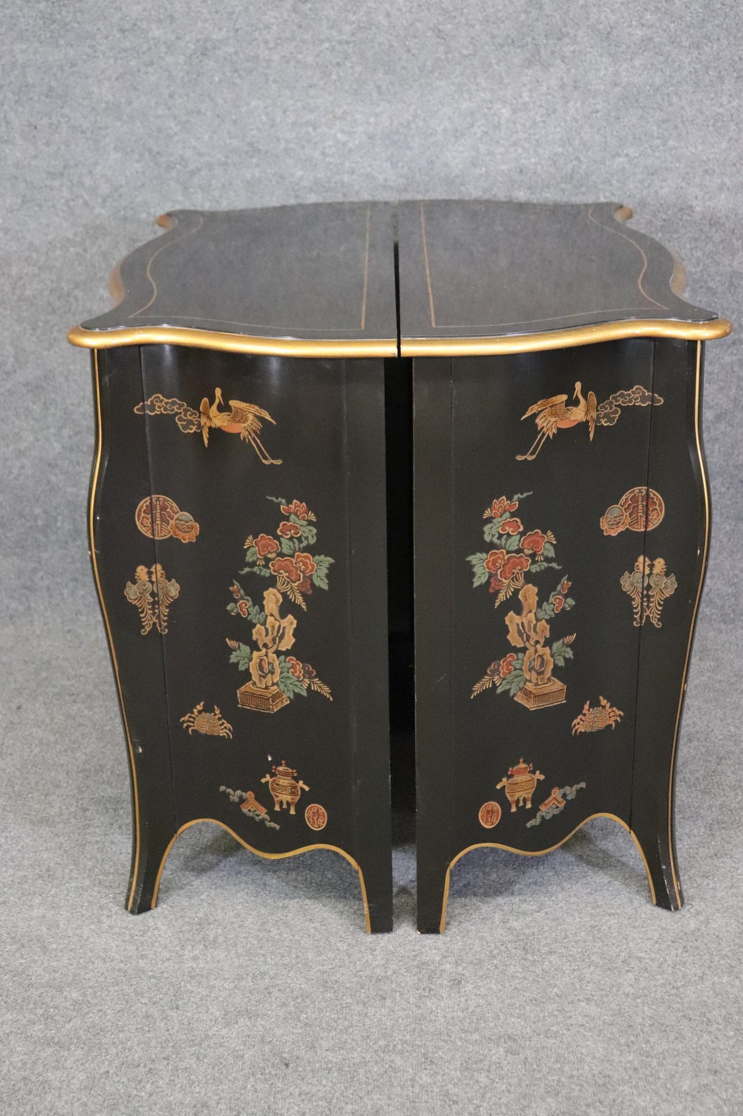 Pair of Chinoiserie Painted Medium Sized Louis XV Style Commodes Circa 1970