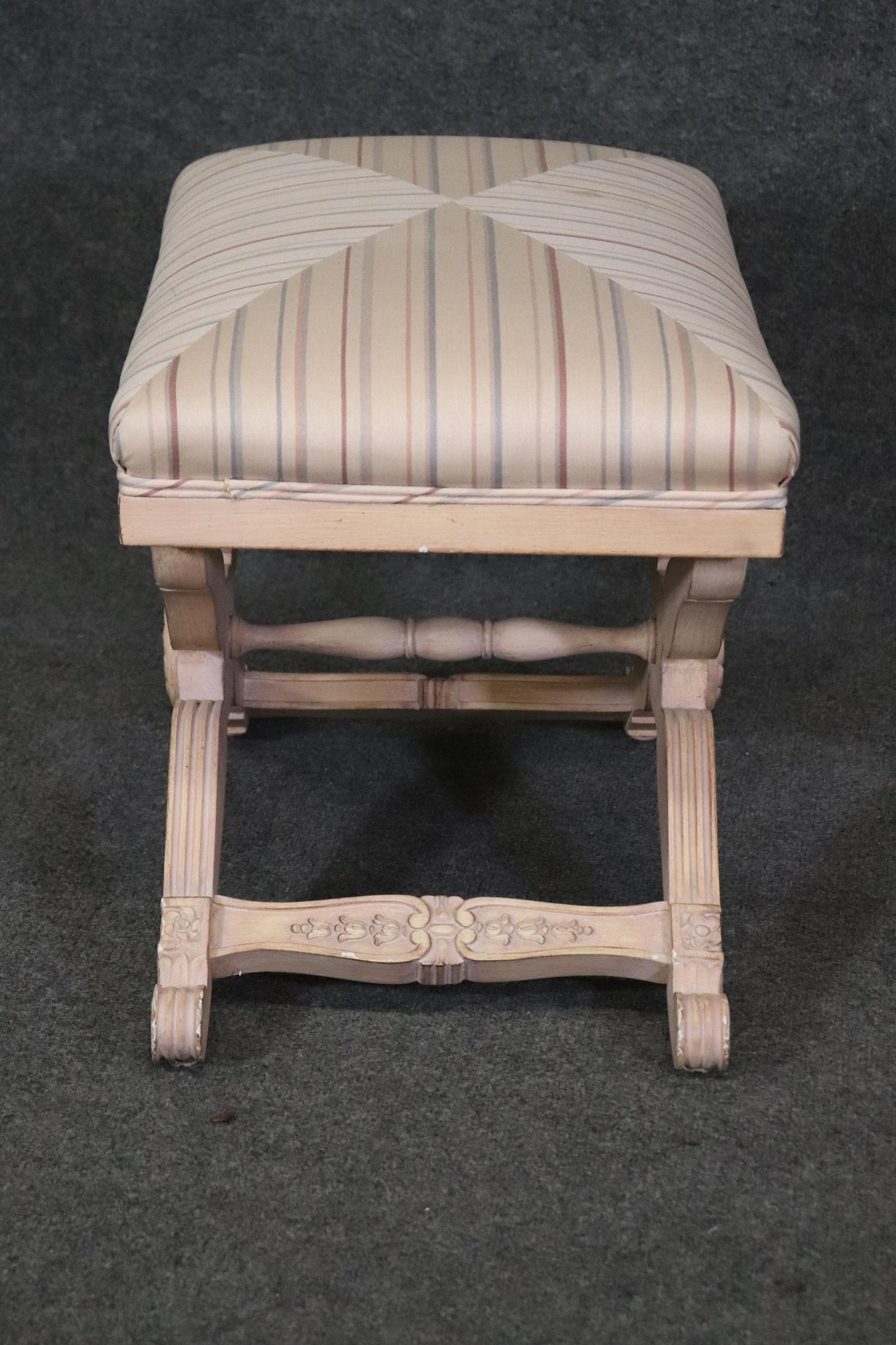 Beautiful Maison Jansen Style French Directoire Creme Painted X Bench Circa 1960