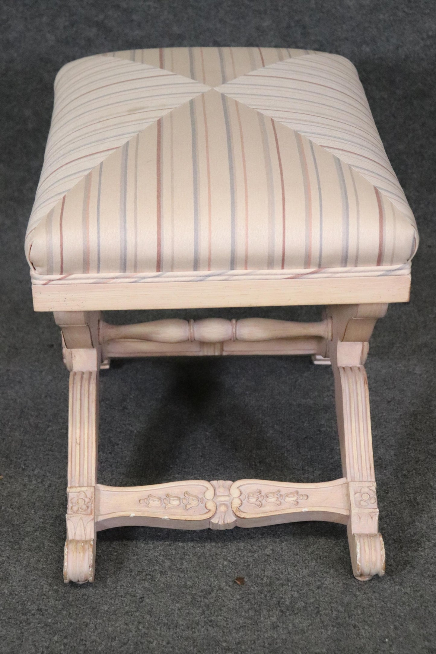 Beautiful Maison Jansen Style French Directoire Creme Painted X Bench Circa 1960