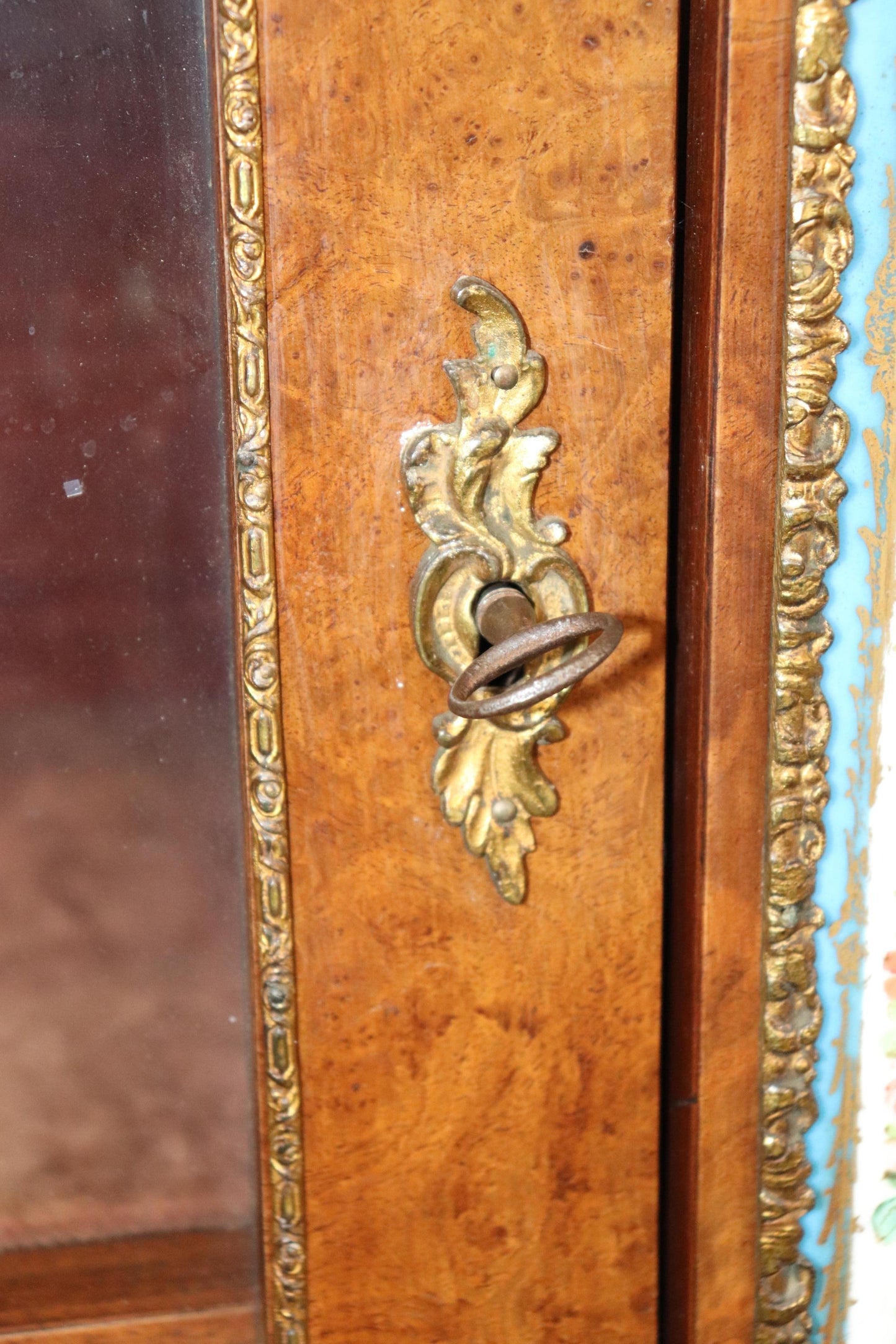 Rare Pair Burled Walnut and Porcelain Plaques and Bronze Ormolu