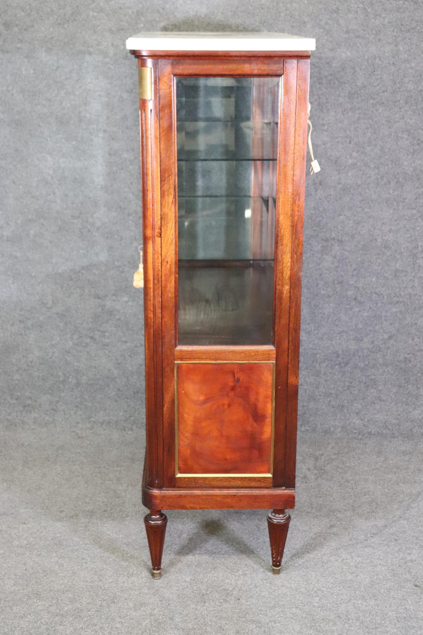 Petite Lighted French Flame Mahogany Louis XVI Directoire Vitrine Marble Top