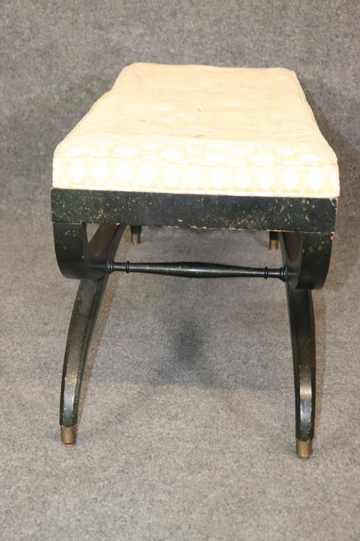 Dark Green Paint Decorated Tufted French Directoire Footstool Window bench