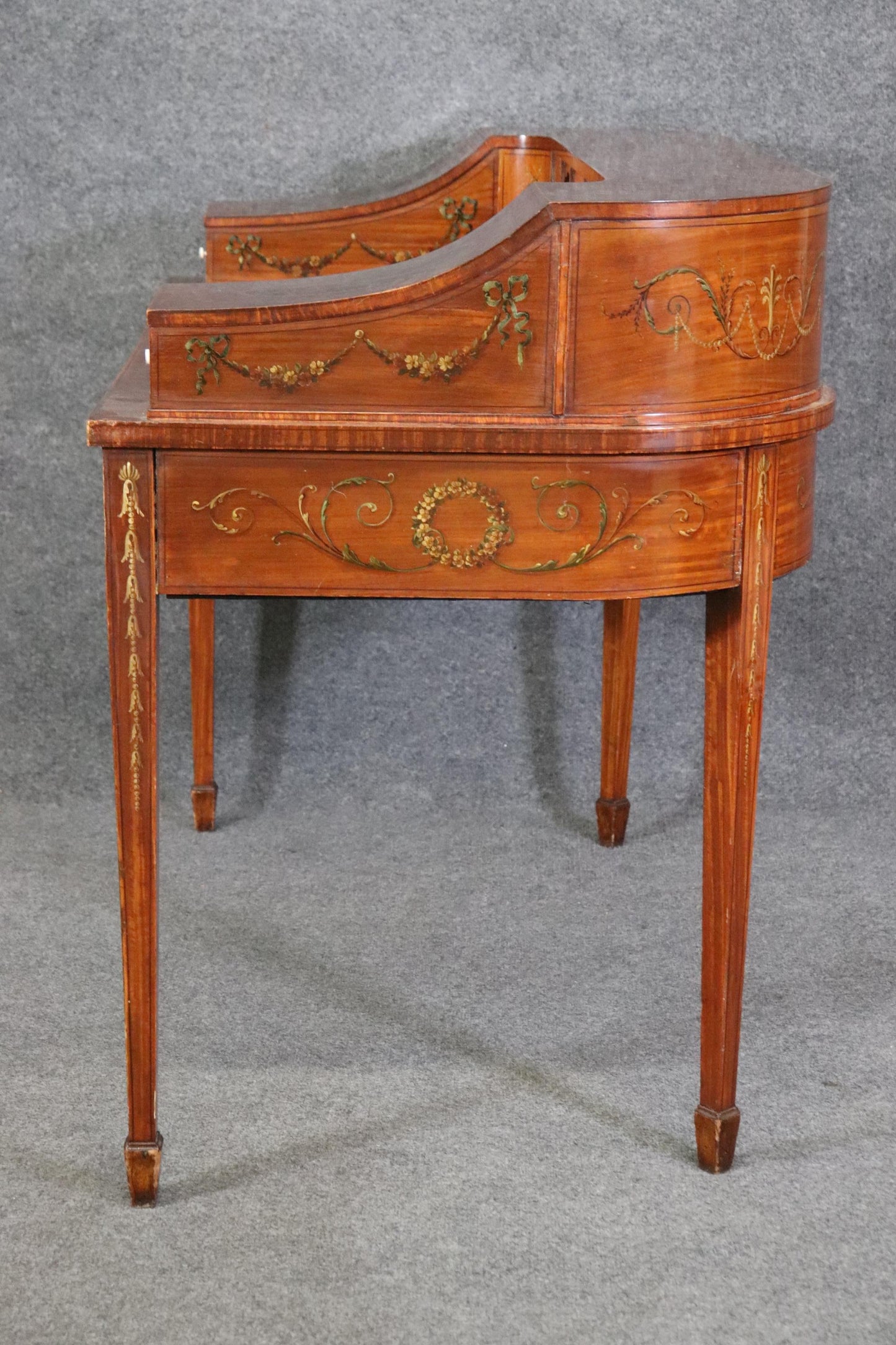 Fine Quality English Satinwood Carlton House Desk with Cherubs and Musical Theme