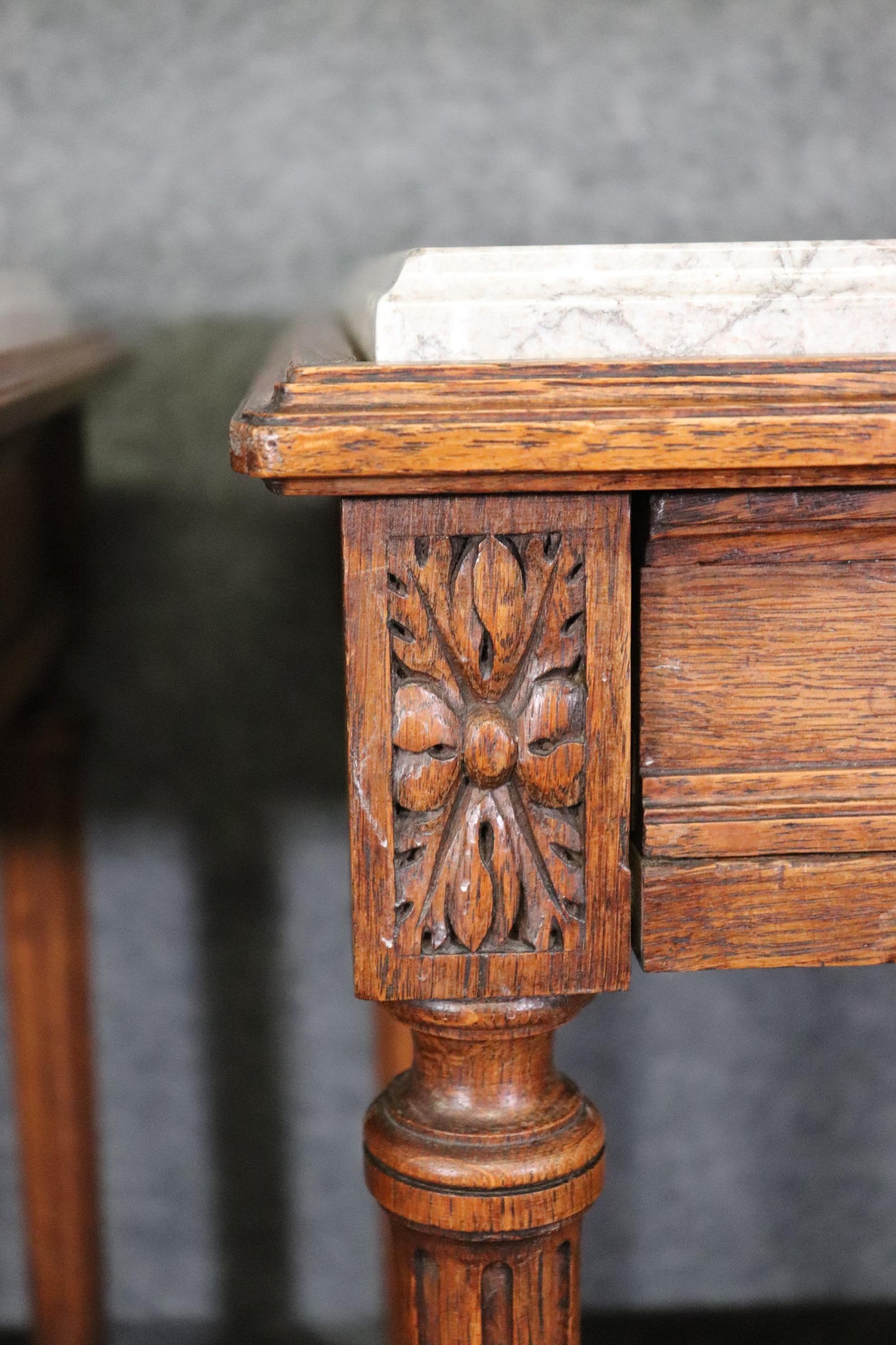 Pair of Marble Top Walnut and Cane Louis XVI End Side Tables Signed Picard