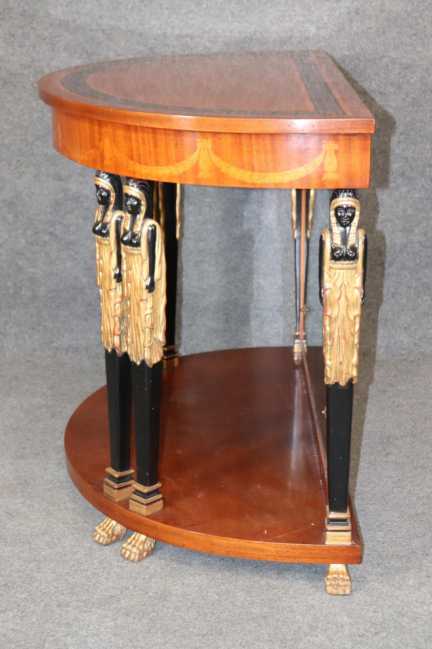 Francesco Molon Italian Egyptian Revival Figural Inlaid Satinwood Console Table